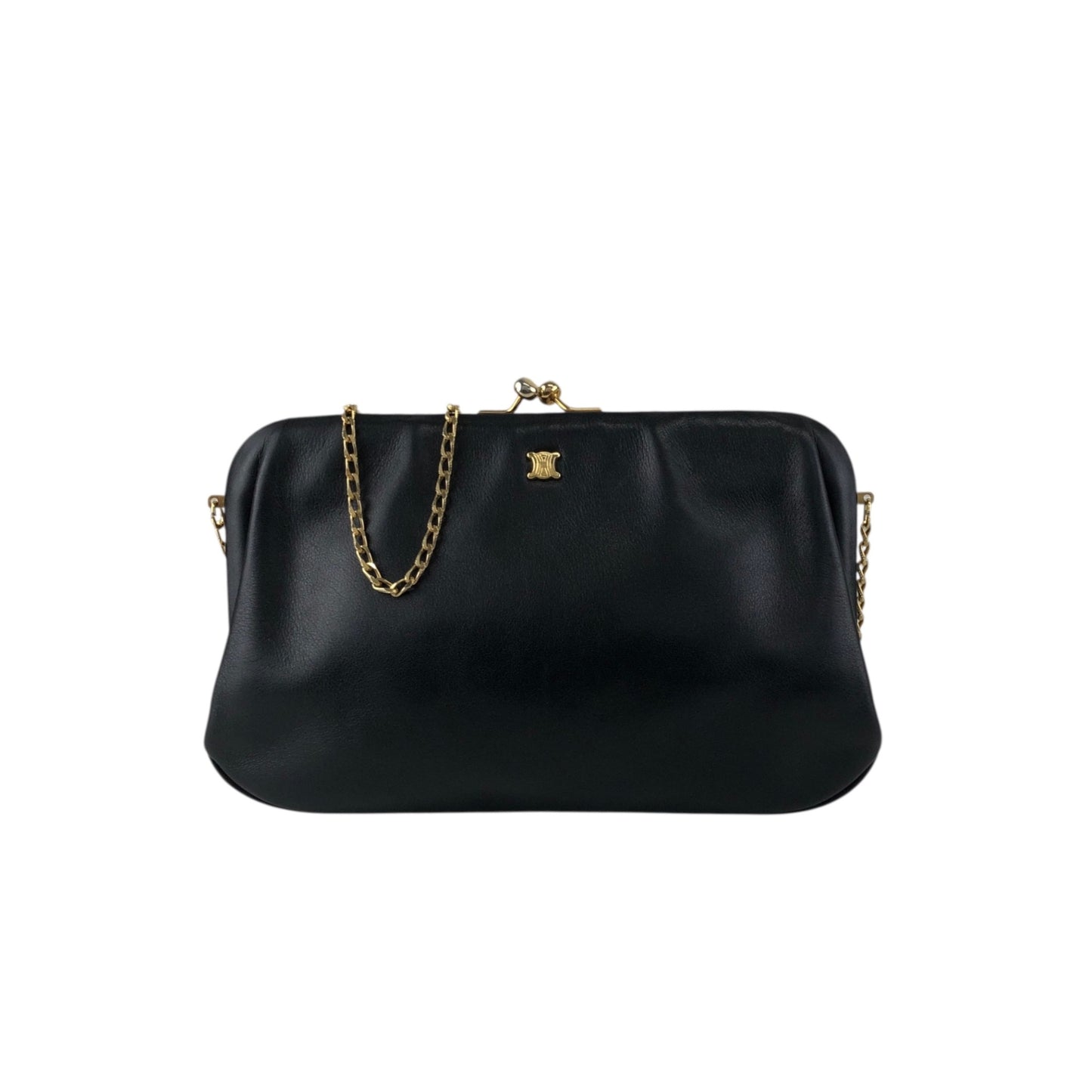 CELINE Blason Metal Clasp Chain Shoulder bag Black Vintage 5isej6