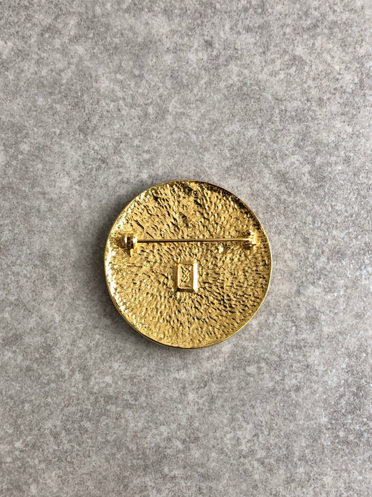 Yves Saint Laurent Logo Motif  Brooch Gold Vintage 37uc8r