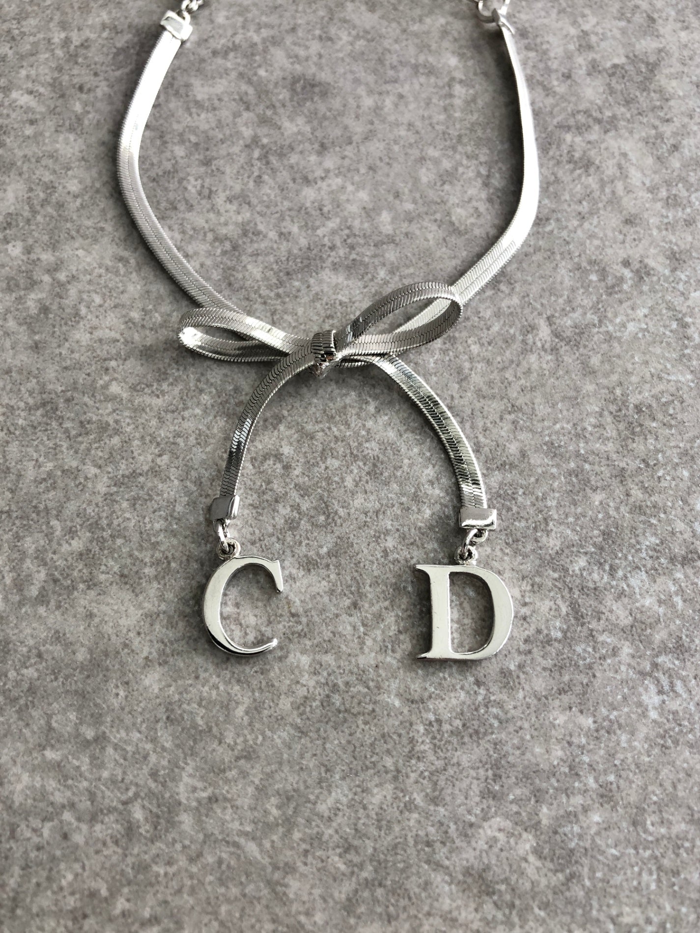 Christian Dior CD Logo Ribbon Bracelet Silver Vintage kkme85