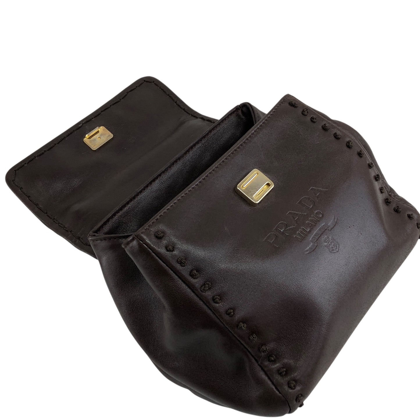 PRADA Logo Embossed Small Handbag Brown Vintage 5zhkhc