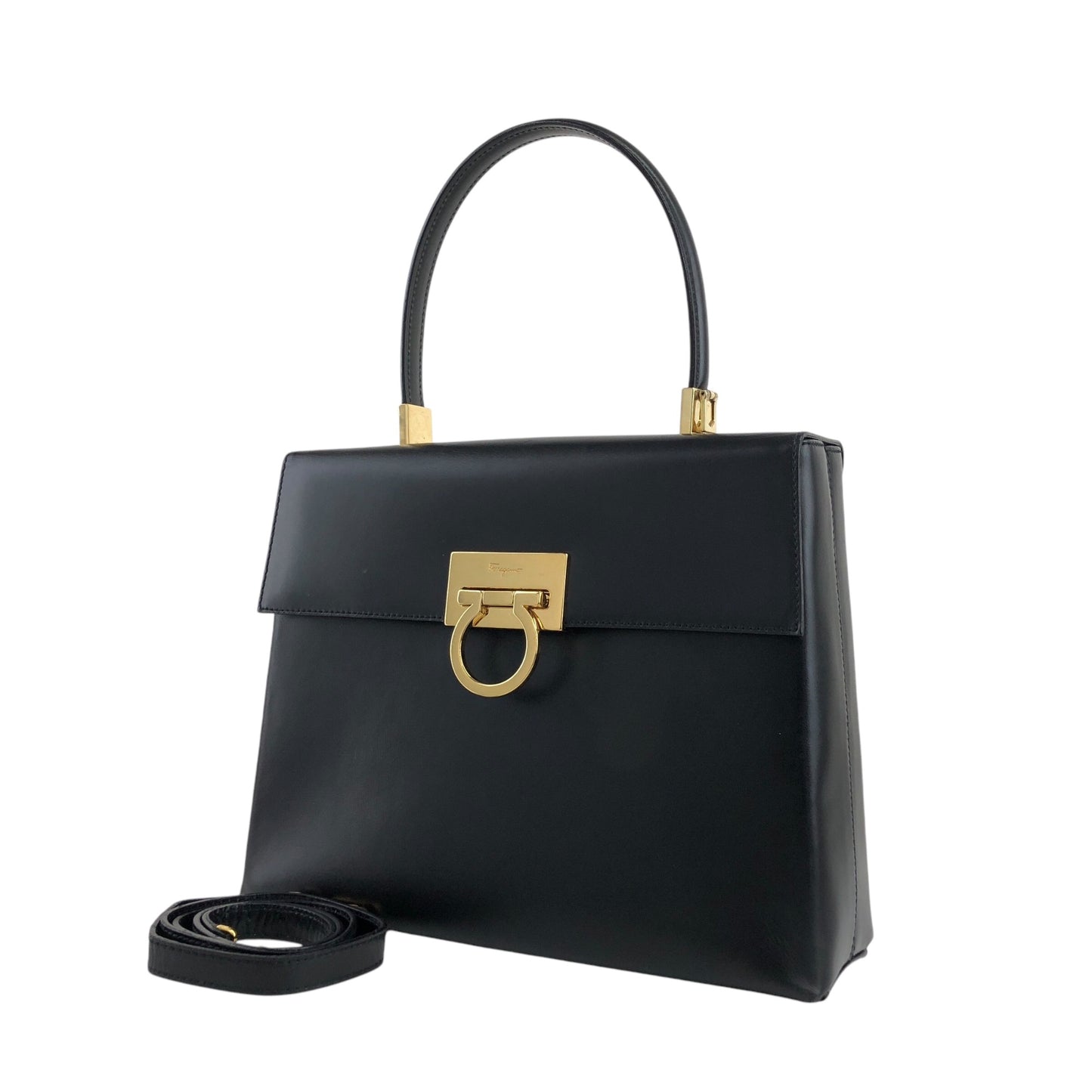 Salvatore Ferragamo Gancini Two-way Handbag Shoulder bag Black Vintage dudz6b