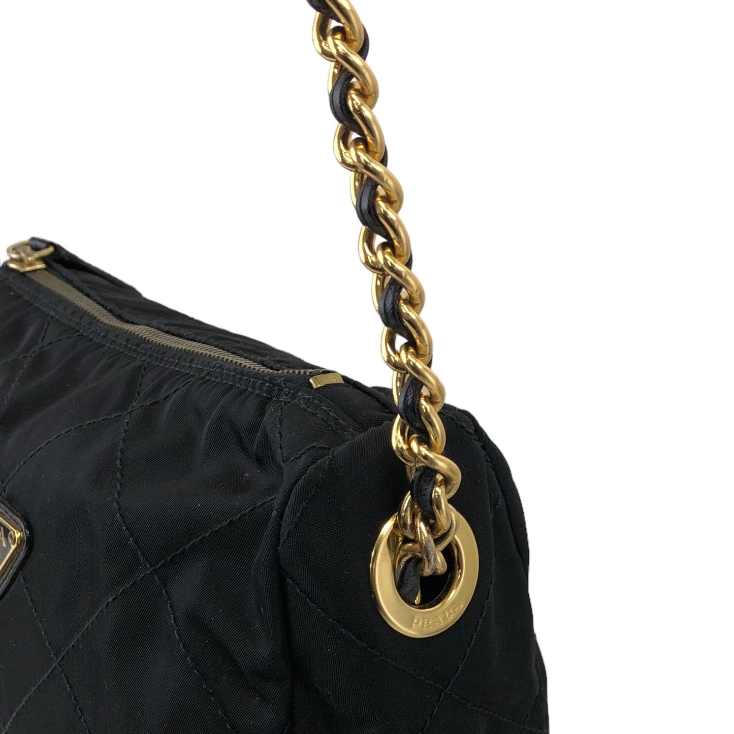 PRADA Triangle Logo Chain Shoulder bag Black Vintage xb2jku