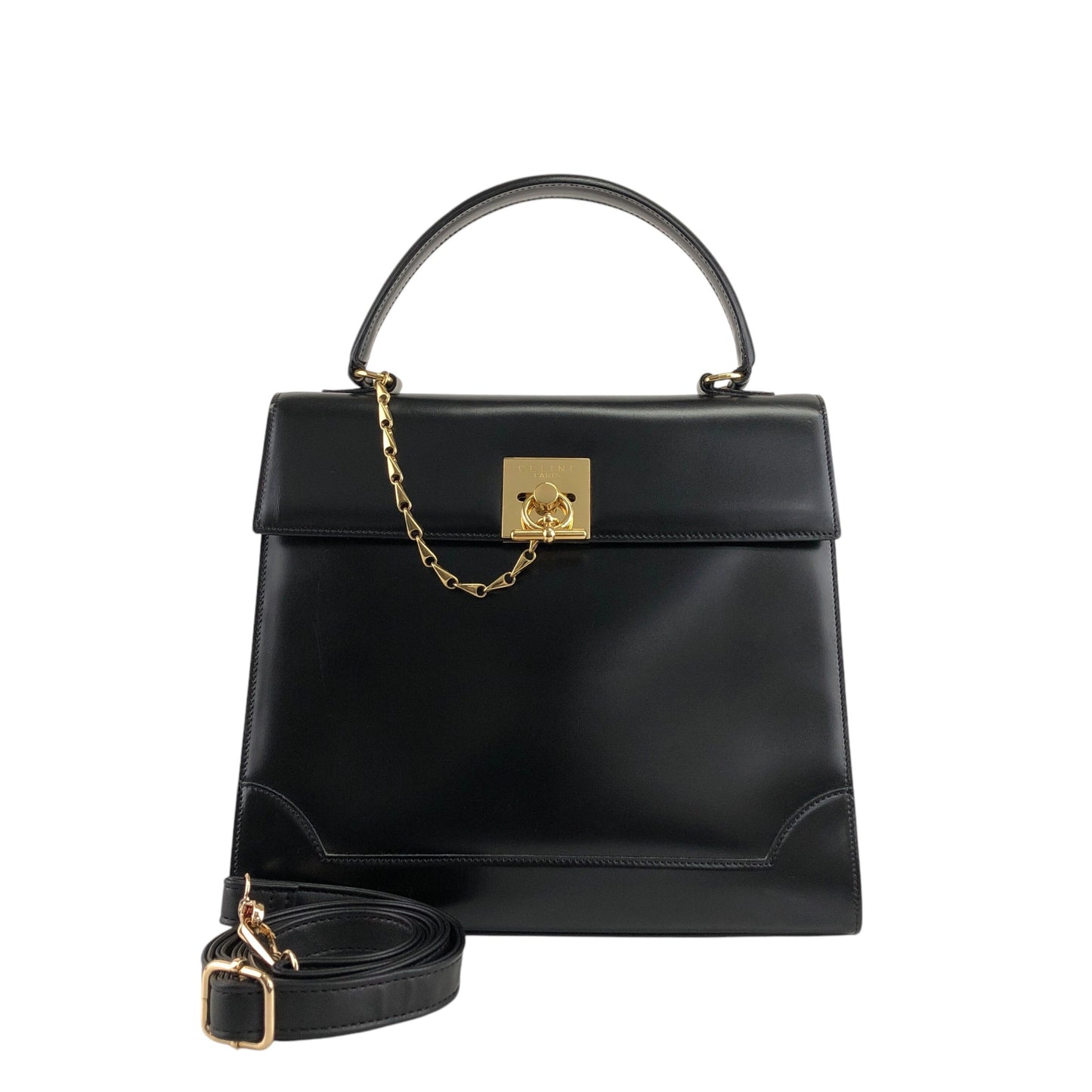 CELINE Gancini Two-way Top Handle Handbag Shoulder bag Black Vintage cjehs7