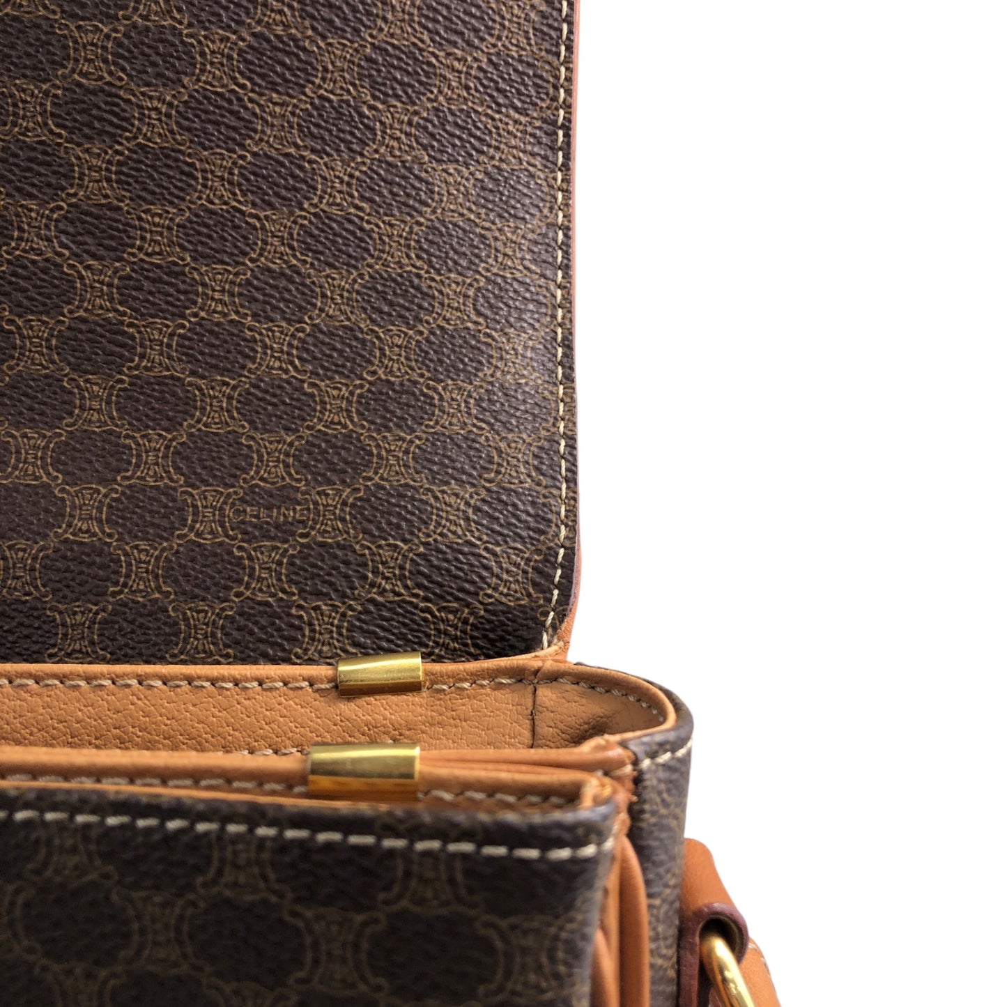 CELINE Macadam Blason Front Buckle Shoulder bag Brown Vintage yanyh7