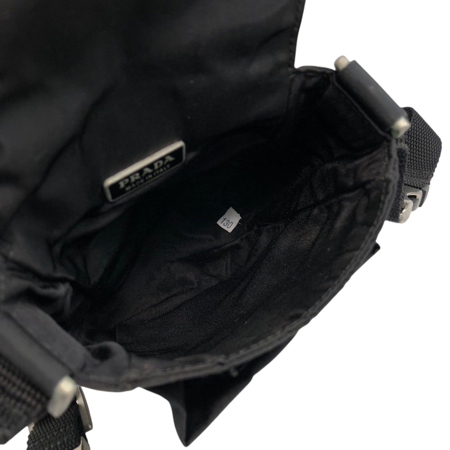 PRADA Tessuto Triangle Logo Front Buckle Small Shoulder bag Black Vintage efbuwg