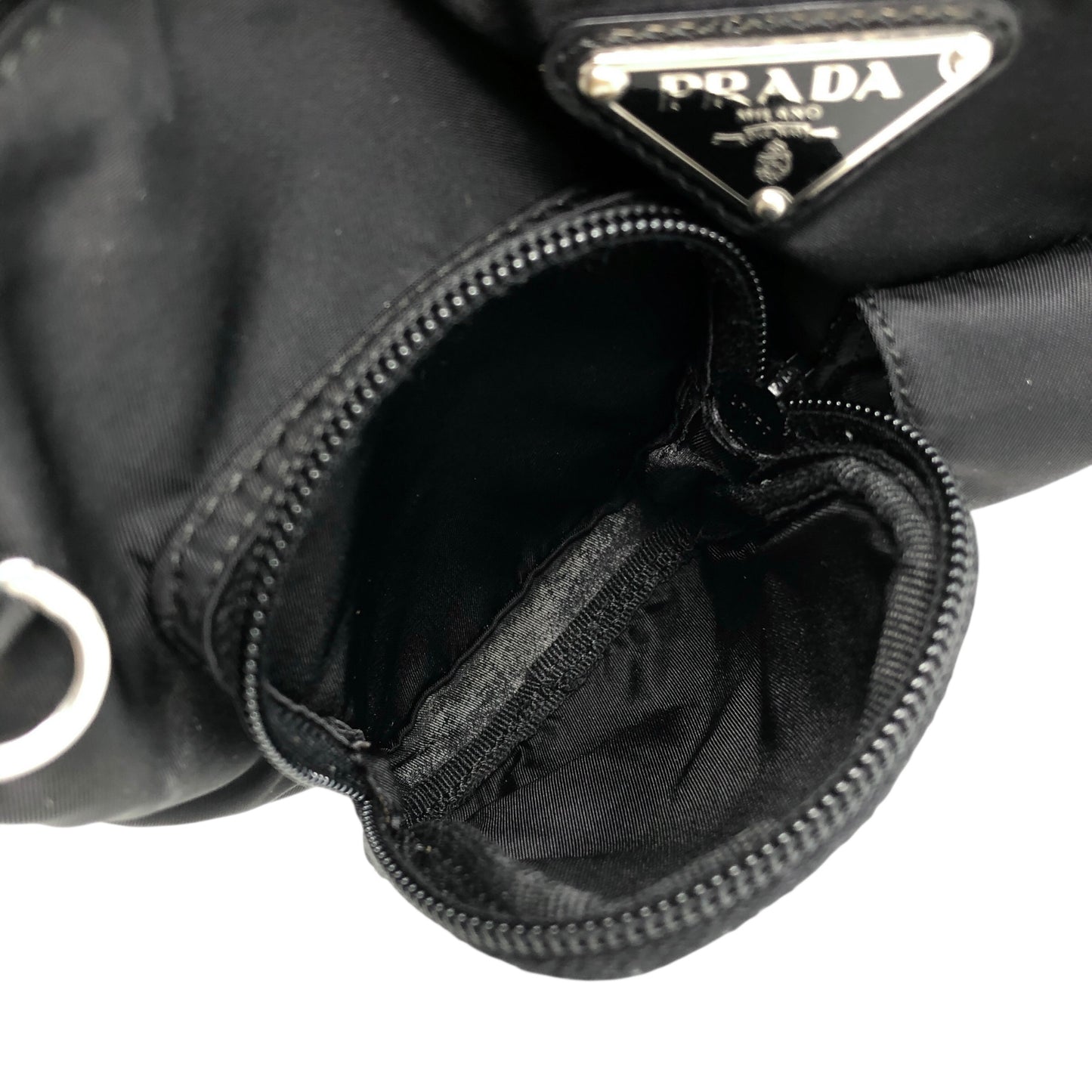 PRADA Triangle Logo Front Pocket Shoulder bag Black Vintage cydhig