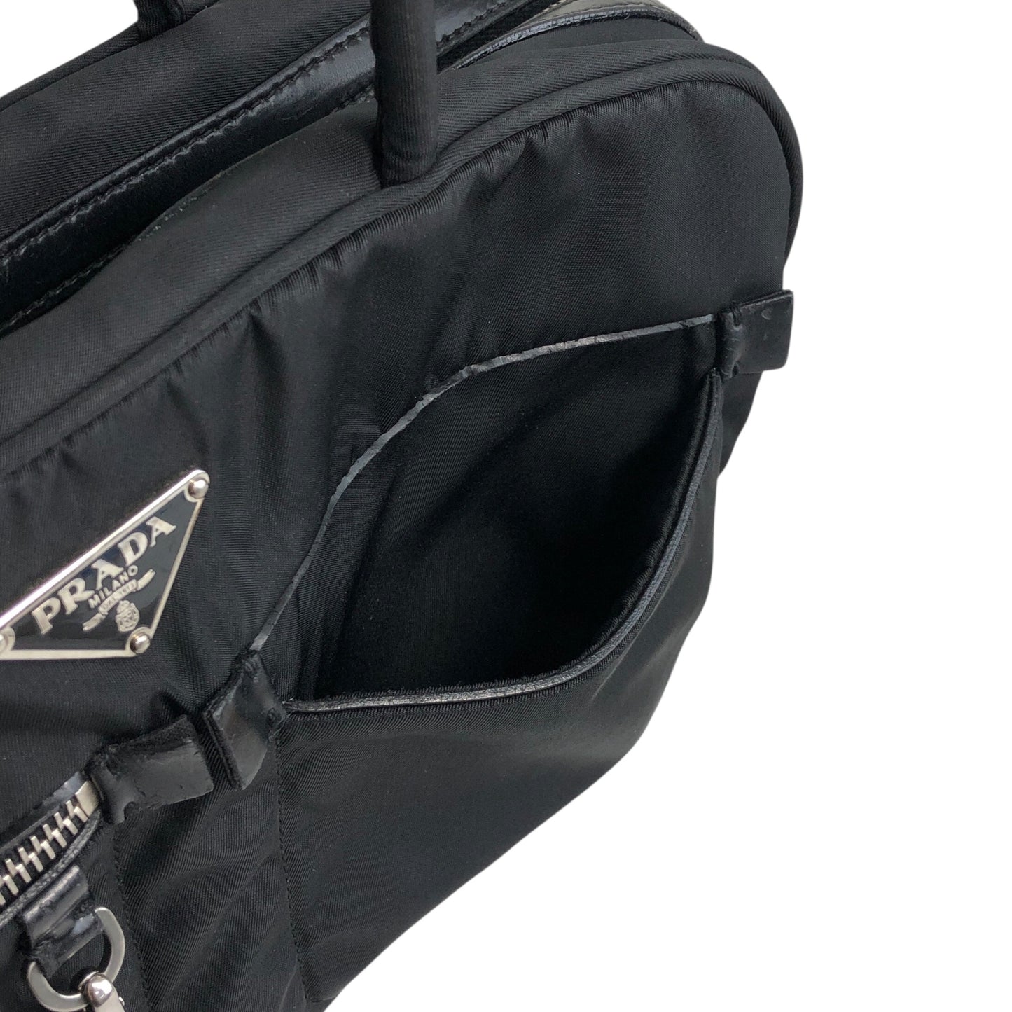 PRADA Triangle Logo Padlock Small Boston bag Handbag Black Vintage a5w87e