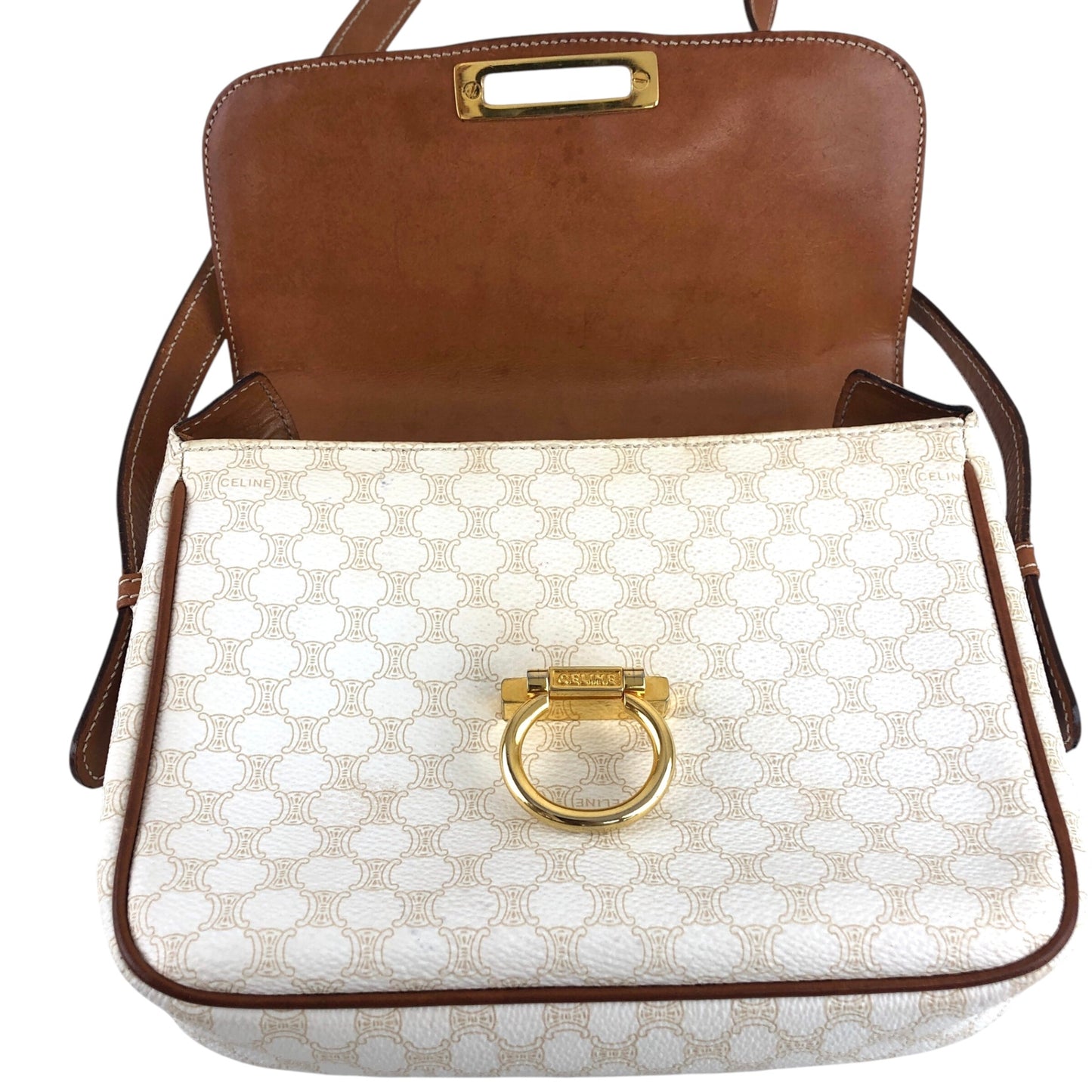 CELINE Macadam Gancini Shoulder bag White Vintage w4jb3k