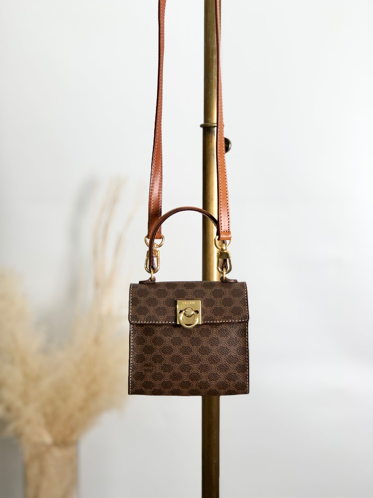 CELINE Macadam Gancini Two-way Small Handbag Shoulder bag Brown Vintage 7xvdb2