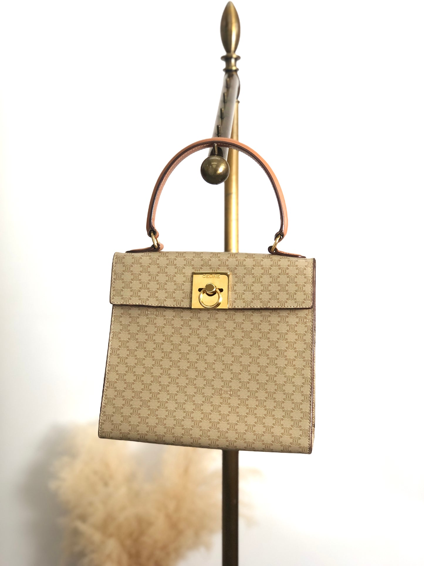 CELINE Macadam Gancini Handbag Beige Vintage 73dnvv