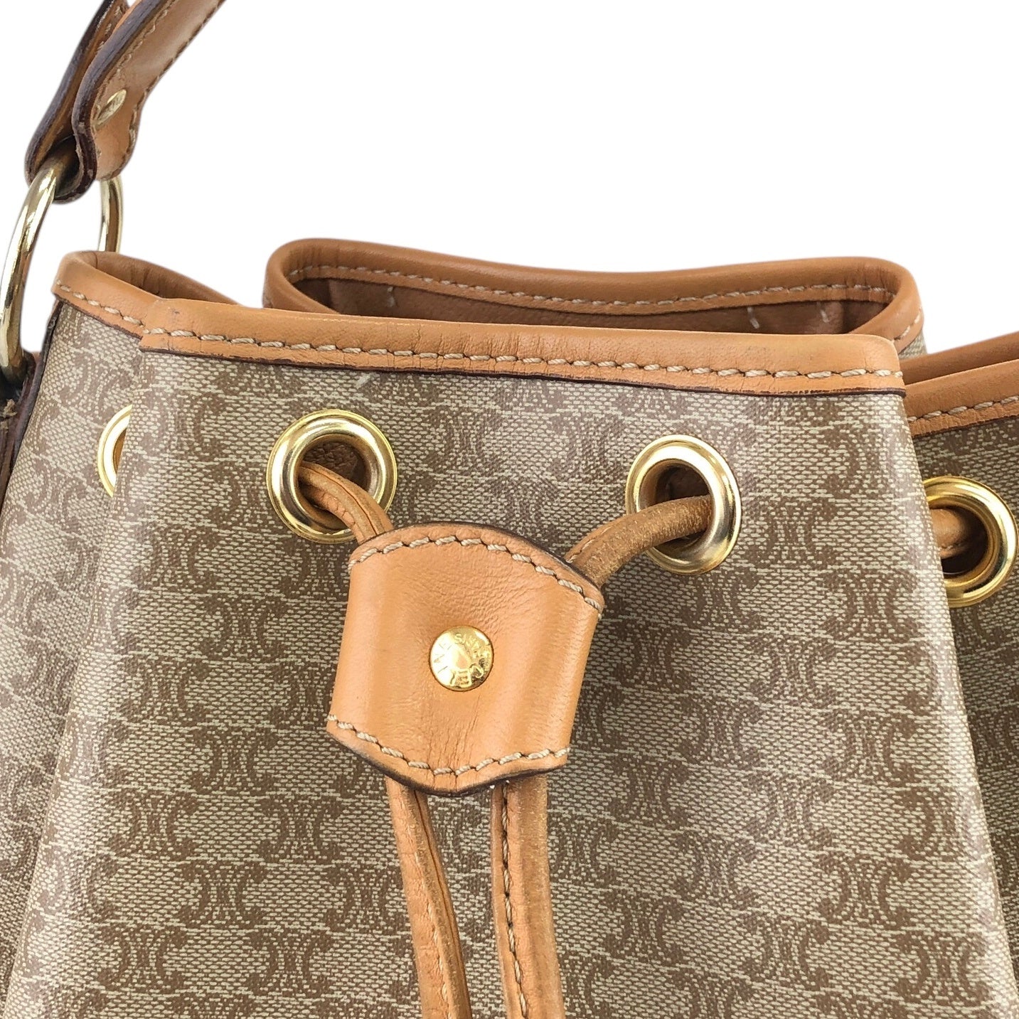 CELINE Macadam Two-way Drawstring Handbag Shoulder bag Beige Vintage jtr86n