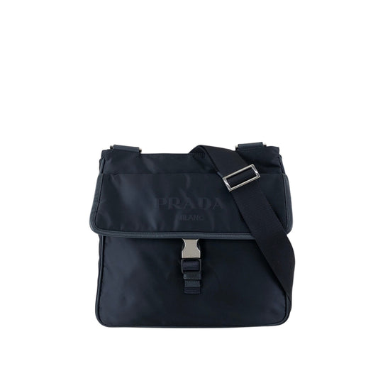 PRADA Logo Front Buckle Shoulder bag Navy Vintage eiigp4