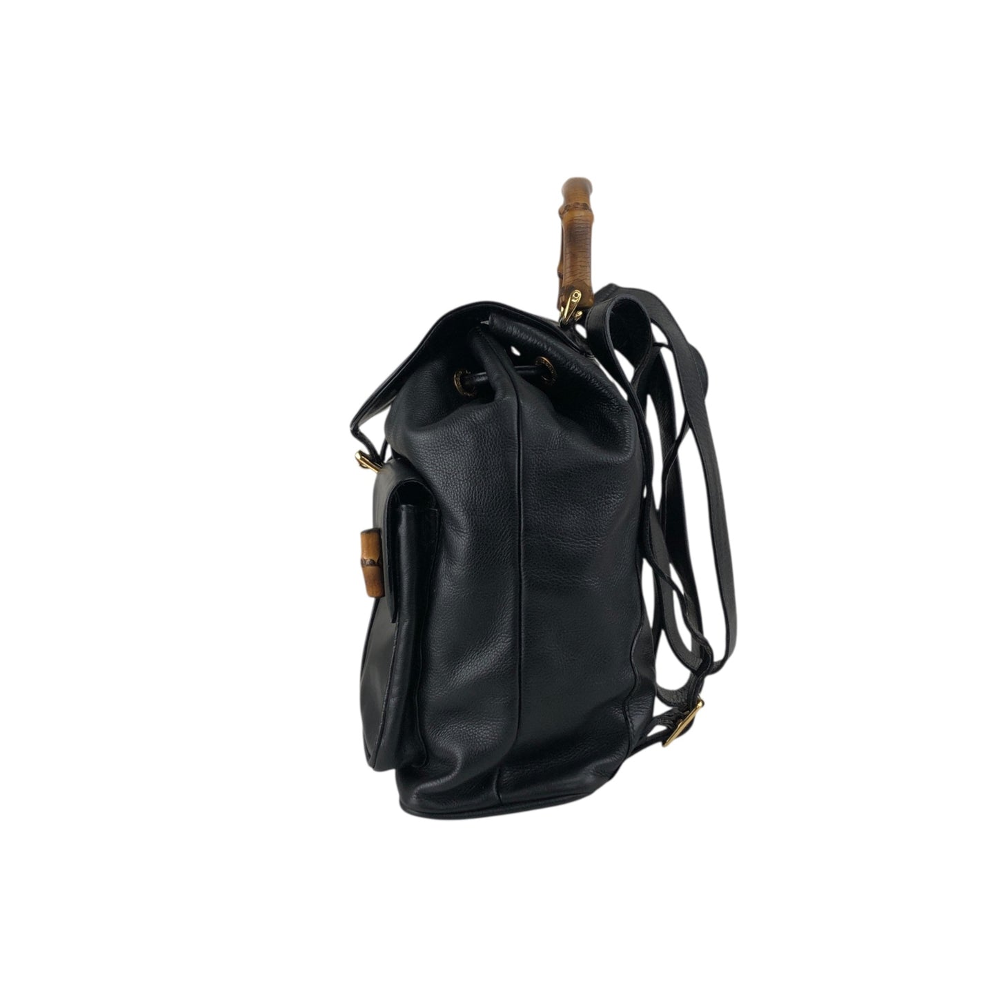 GUCCI Bamboo Double Pocket Backpack Black Vintage 5xx4xe