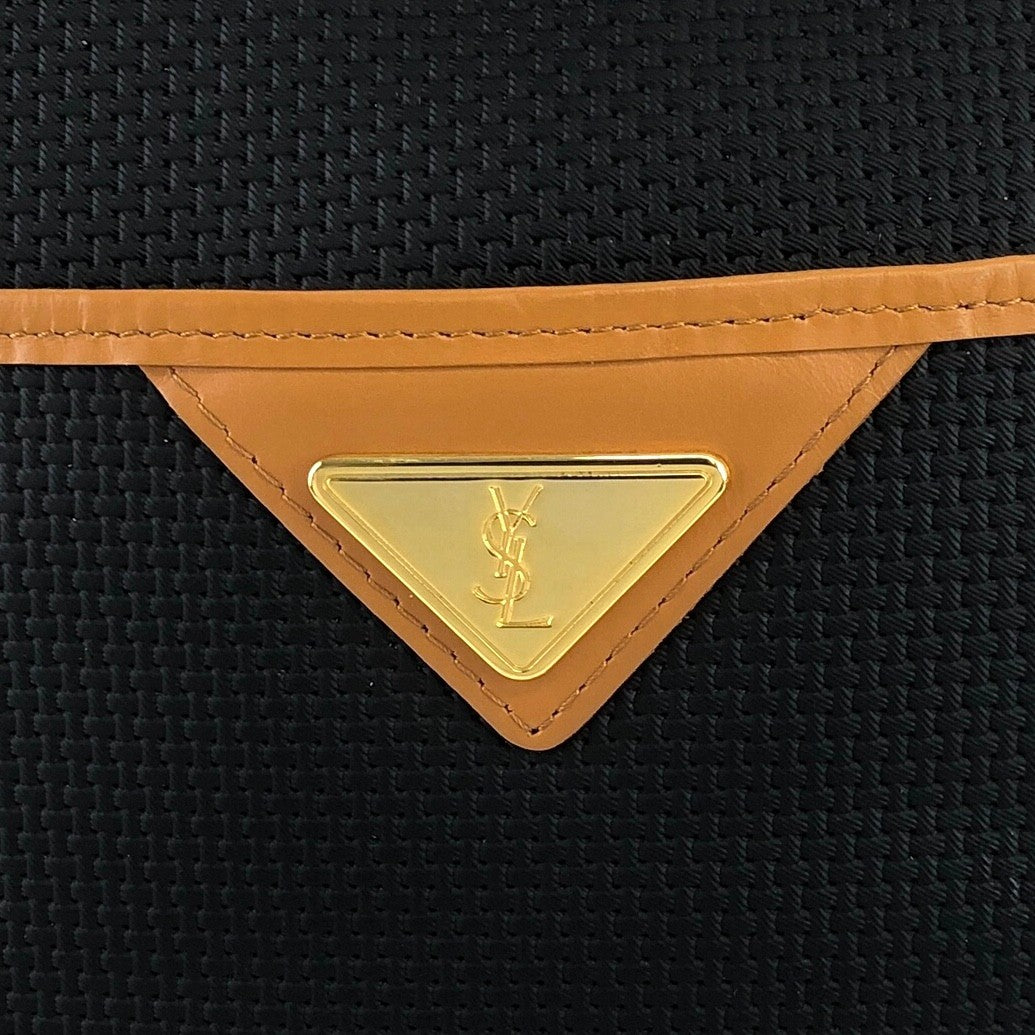 Yves Saint Laurent YSL Logo 單肩包 黑色×駝色 復古 yia45g