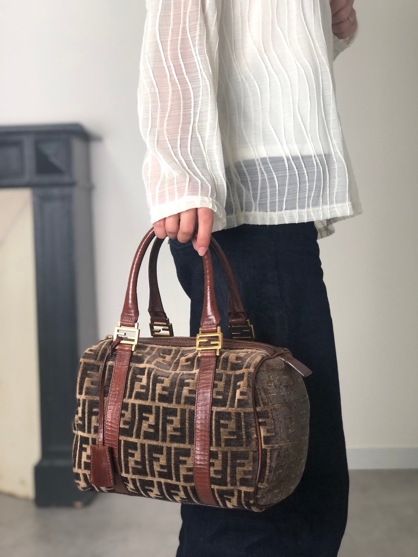 FENDI Zucca Small Boston bag Brown Vintage g7vd3e