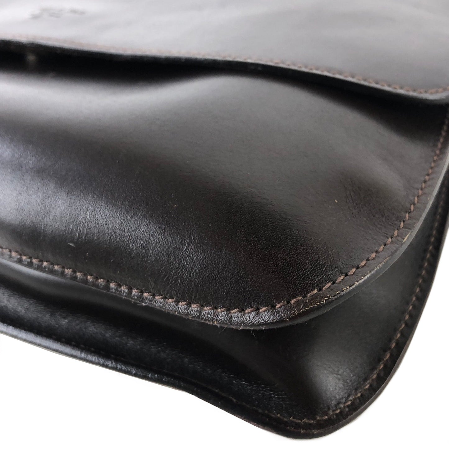 PRADA Logo Double Face Leather Handbag Brown Vintage twseze