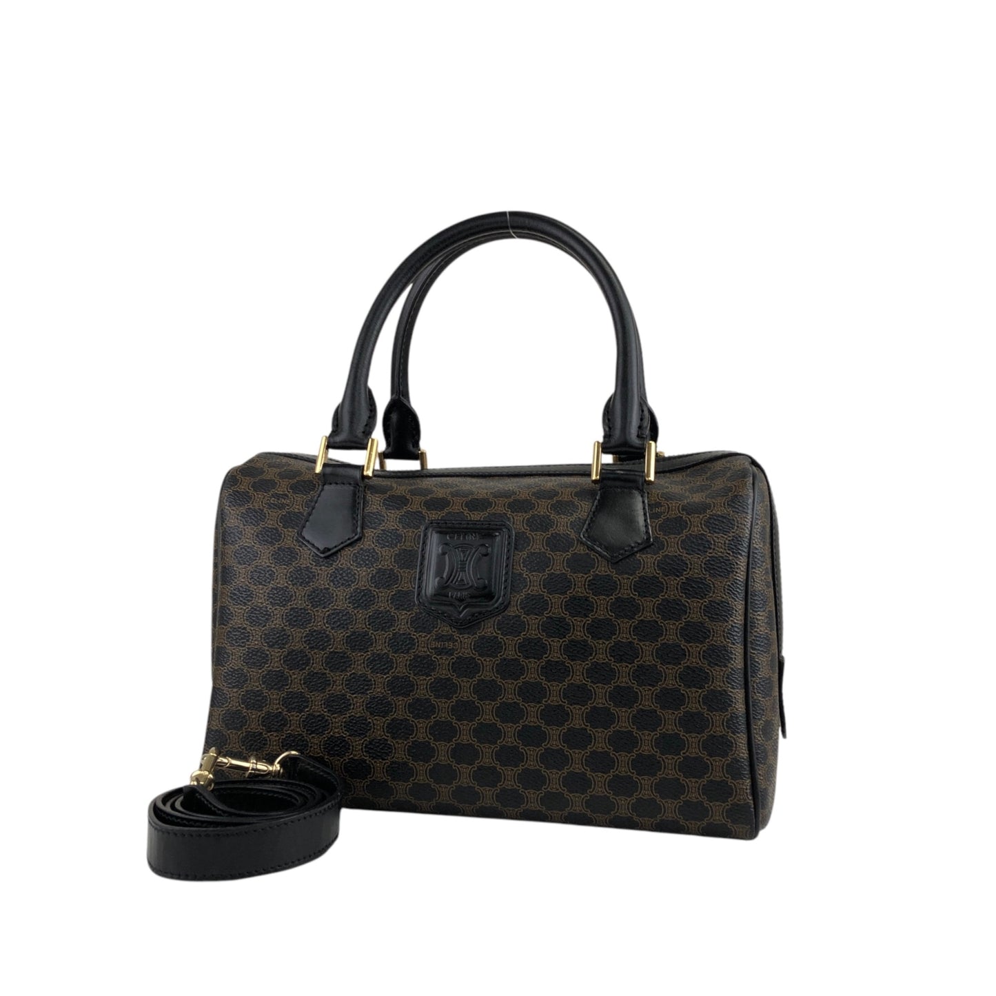 CELINE Macadam Blason Two-way Small Boston bag Shoulder bag Black Vintage wuxab4