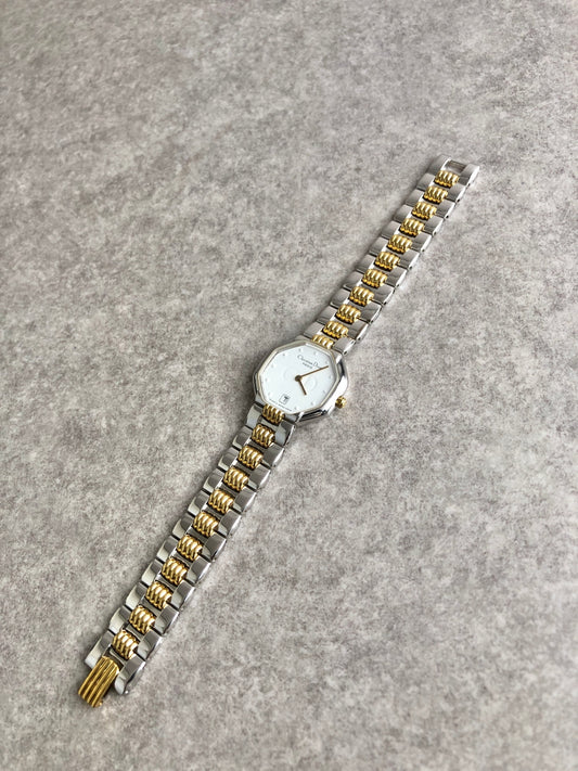 Christian Dior Logo Quartz Watch Silver×Gold 48-203 Vintage p6k3w8