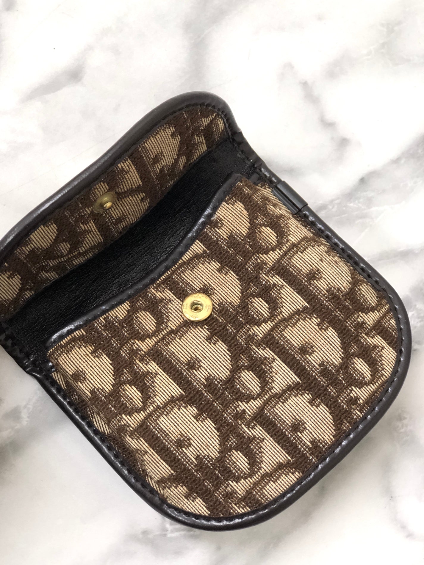 Christian Dior Trotter CD Logo 提花皮革零錢包 棕色 復古 e3hgif
