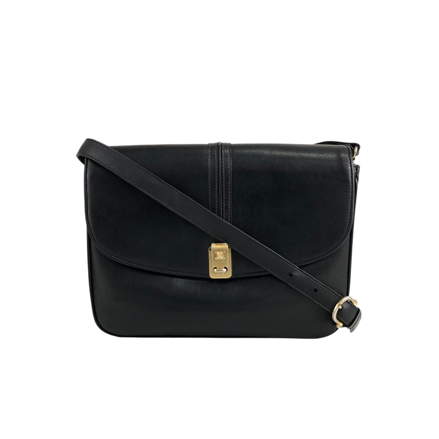 CELINE Blason Flap Shoulder bag Black Vintage txzb37