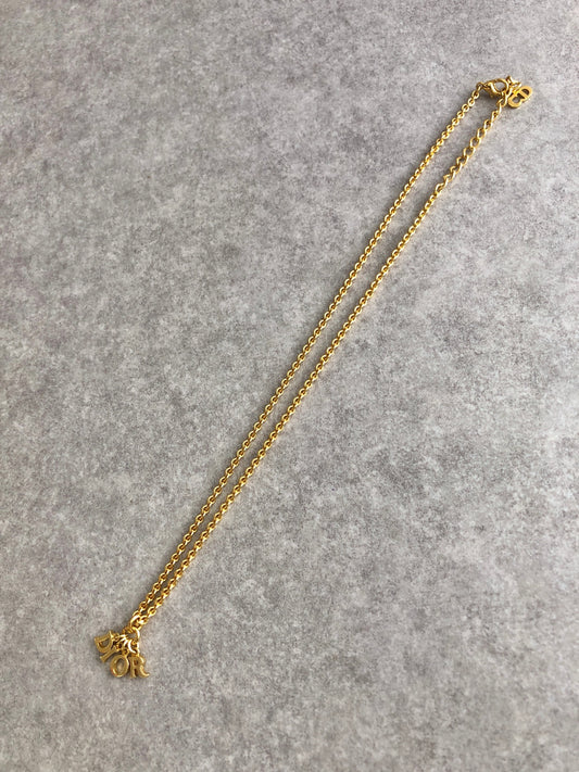 Christian Dior Logo Charm Necklace Gold Vintage 5bheey