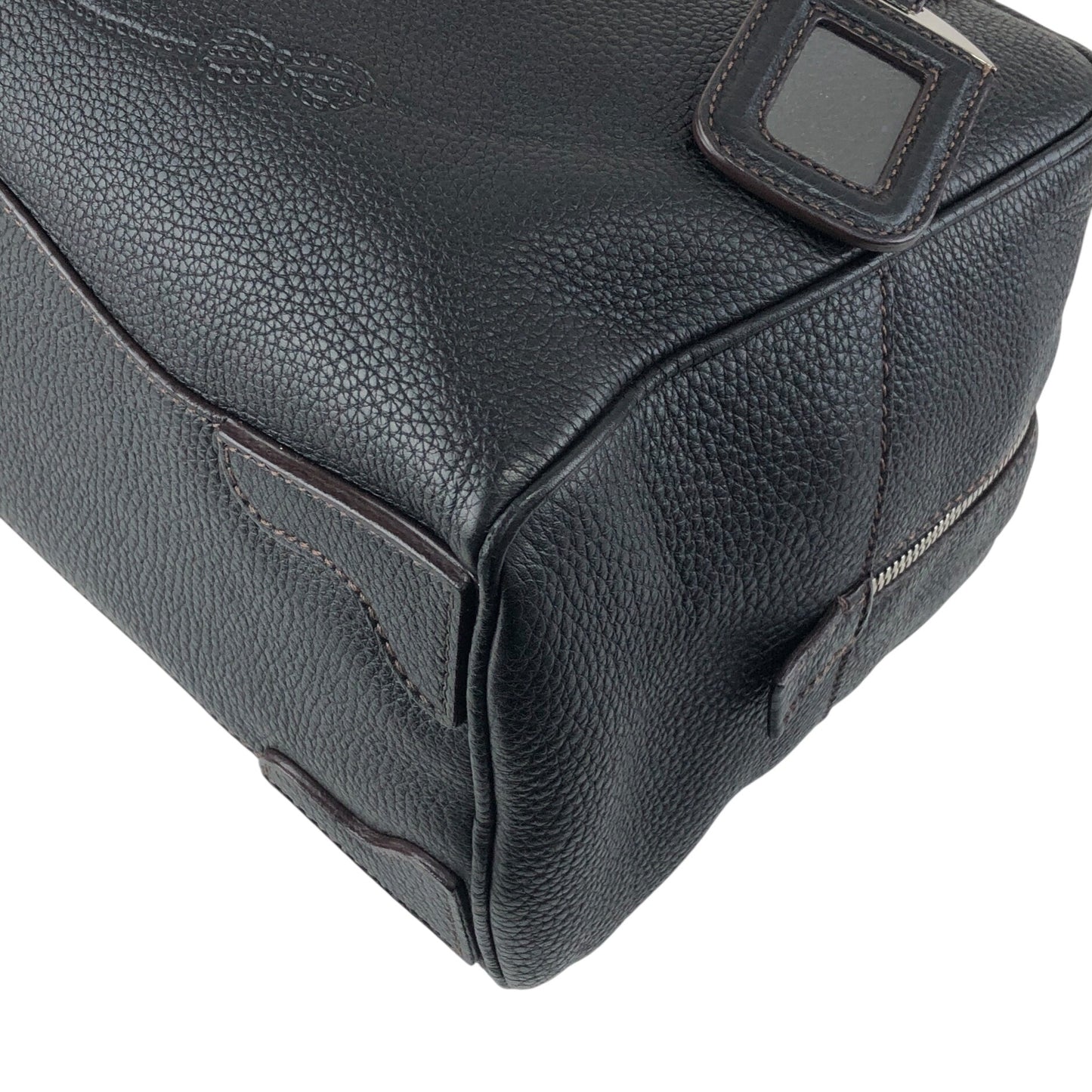 PRADA Logo Embossed Small Boston bag Handbag Black Vintage f8pbsn