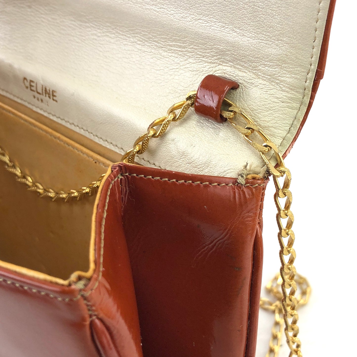 CELINE Triomphe Chain Leather Shoulder bag Brown Vintage tbugmc