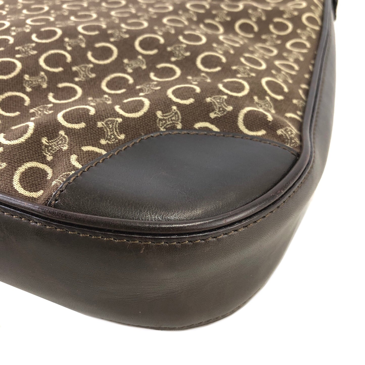 CELINE Macadam Jacquard Leather Shoulder bag Hobobag Brown Vintage afg23s