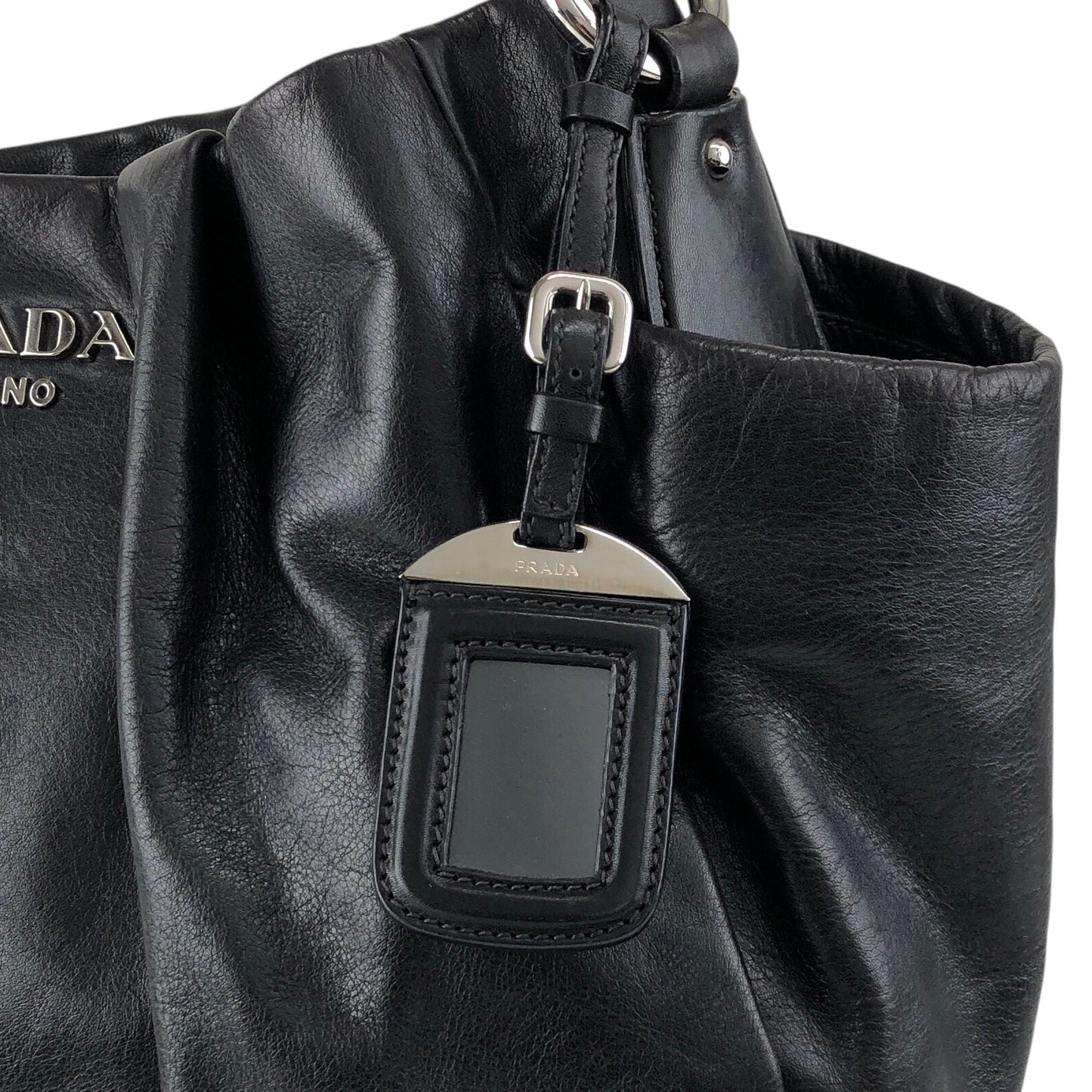 PRADA Logo Shoulder bag Hobobag Black Vintage pbitjd