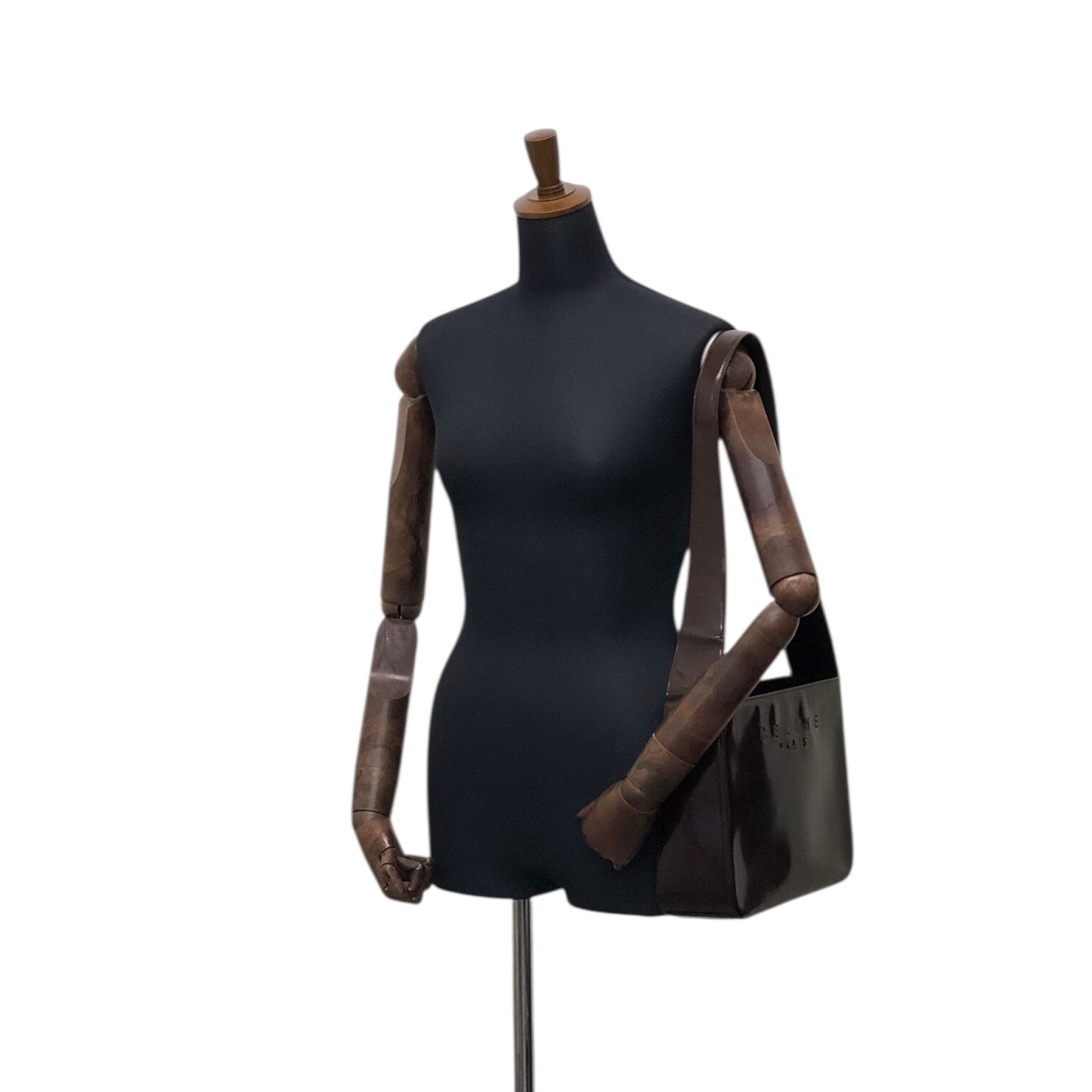 CELINE Logo Embossed Shoulder bag Brown Vintage e4mff8