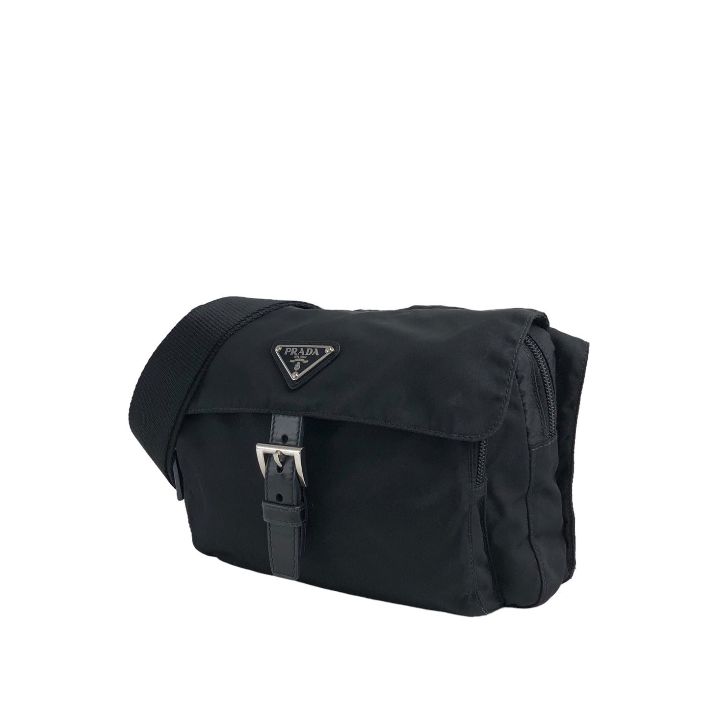 PRADA Triangle Logo Front Buckle Shoulder bag Black Vintage t6pn2f