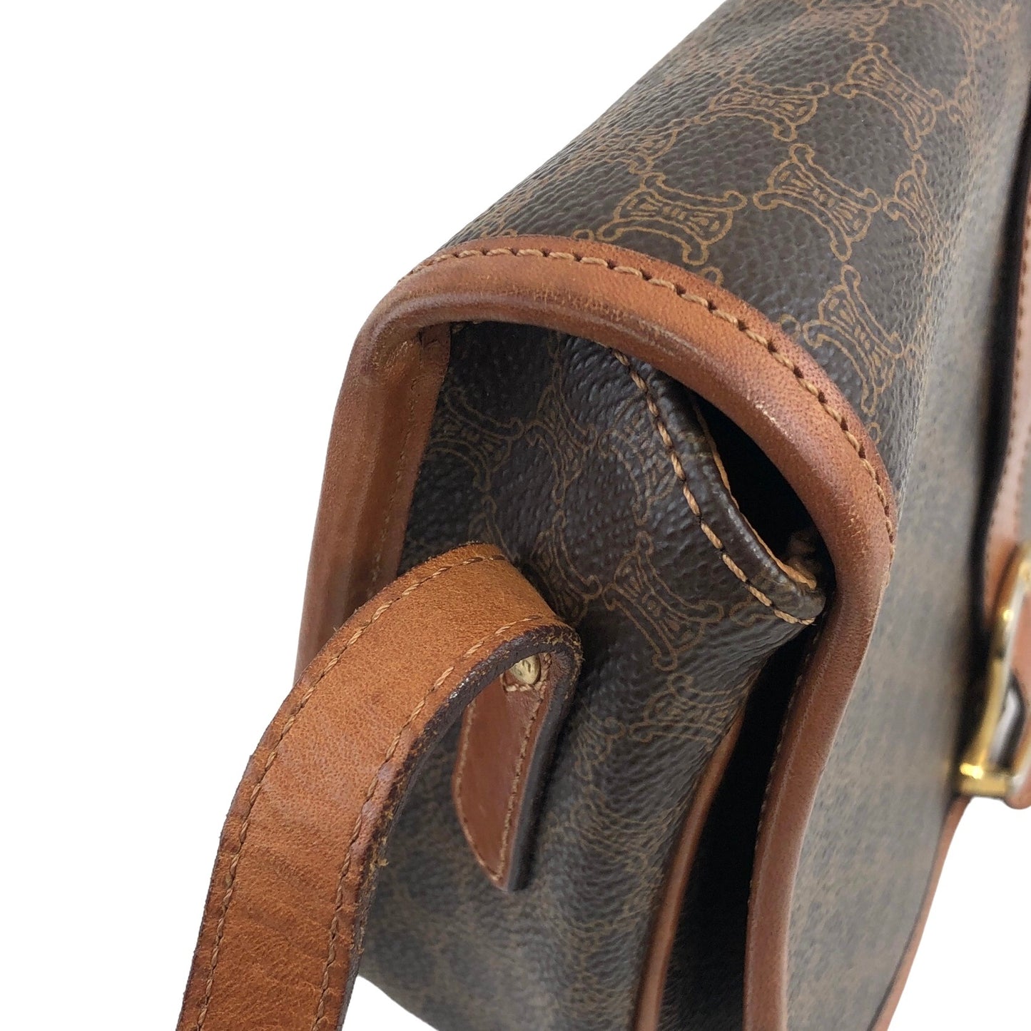 CELINE Macadam Front Buckle PVC Leather Shoulder bag Brown Vintage 7dgwui