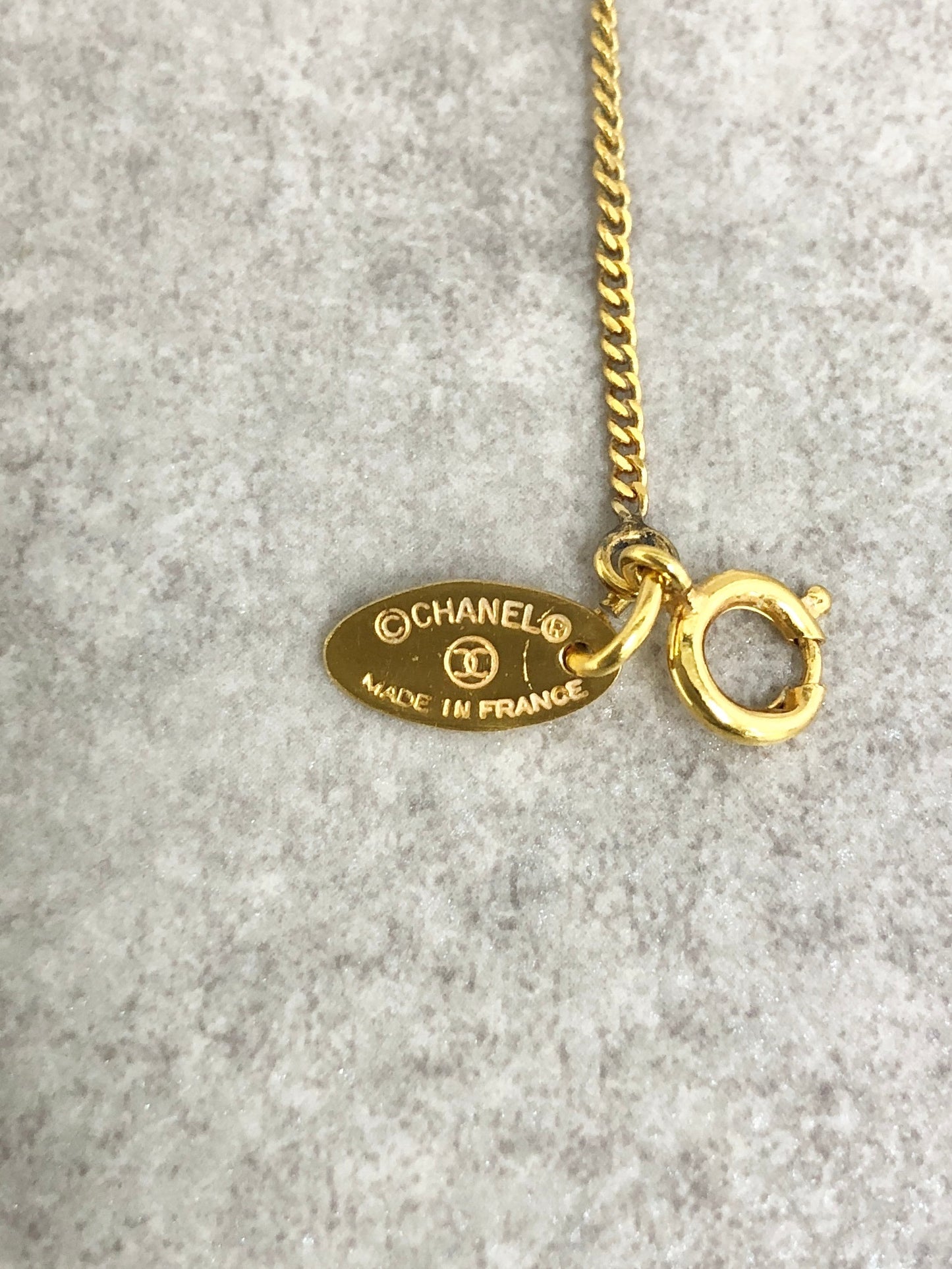 CHANEL Coco Mark Stone Necklace Gold Vintage zy3zit