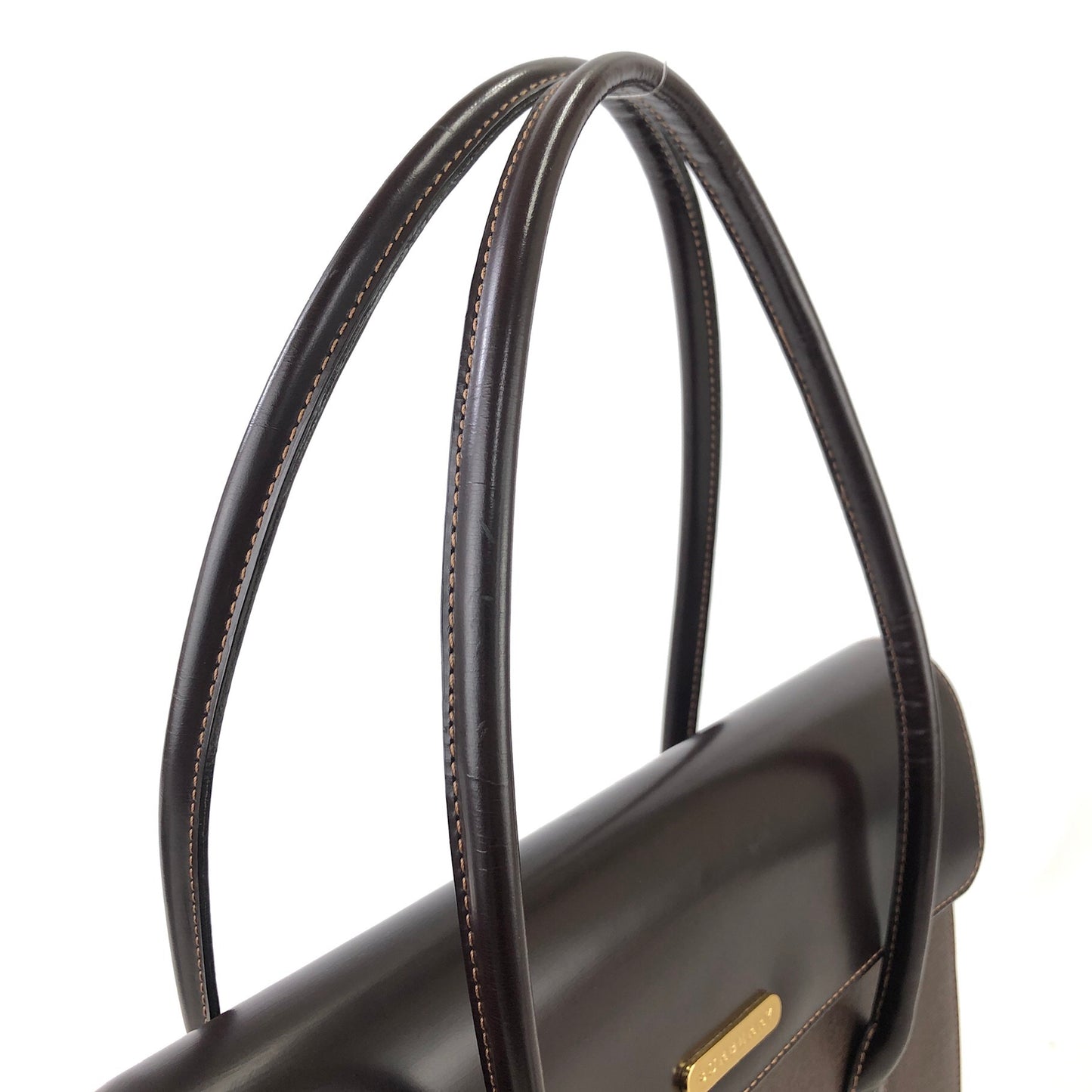 Burberrys Logo Leather Handbag Brown Vintage yxhneg