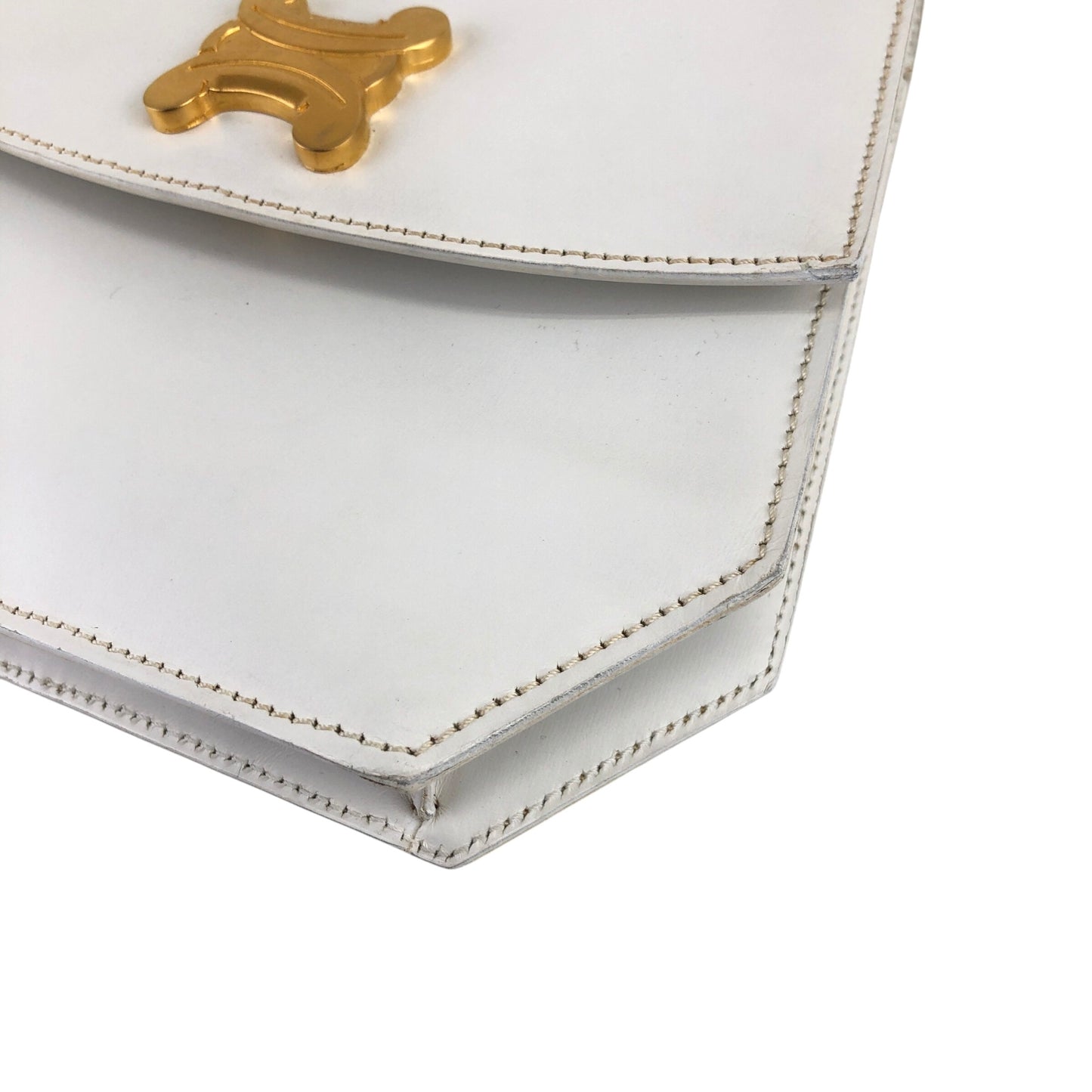 CELINE Triomphe Top Handle Handbag White Vintage 33tdem