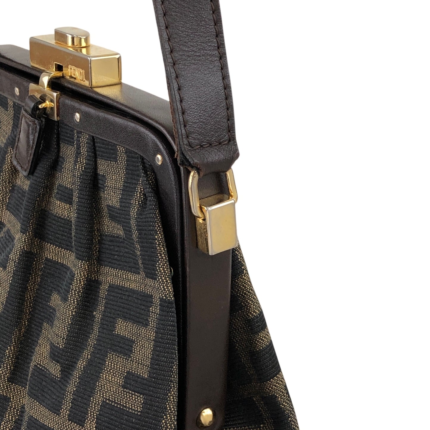 FENDI Zucca Metal Clasp Shoulder bag Brown Vintage kkfpvd