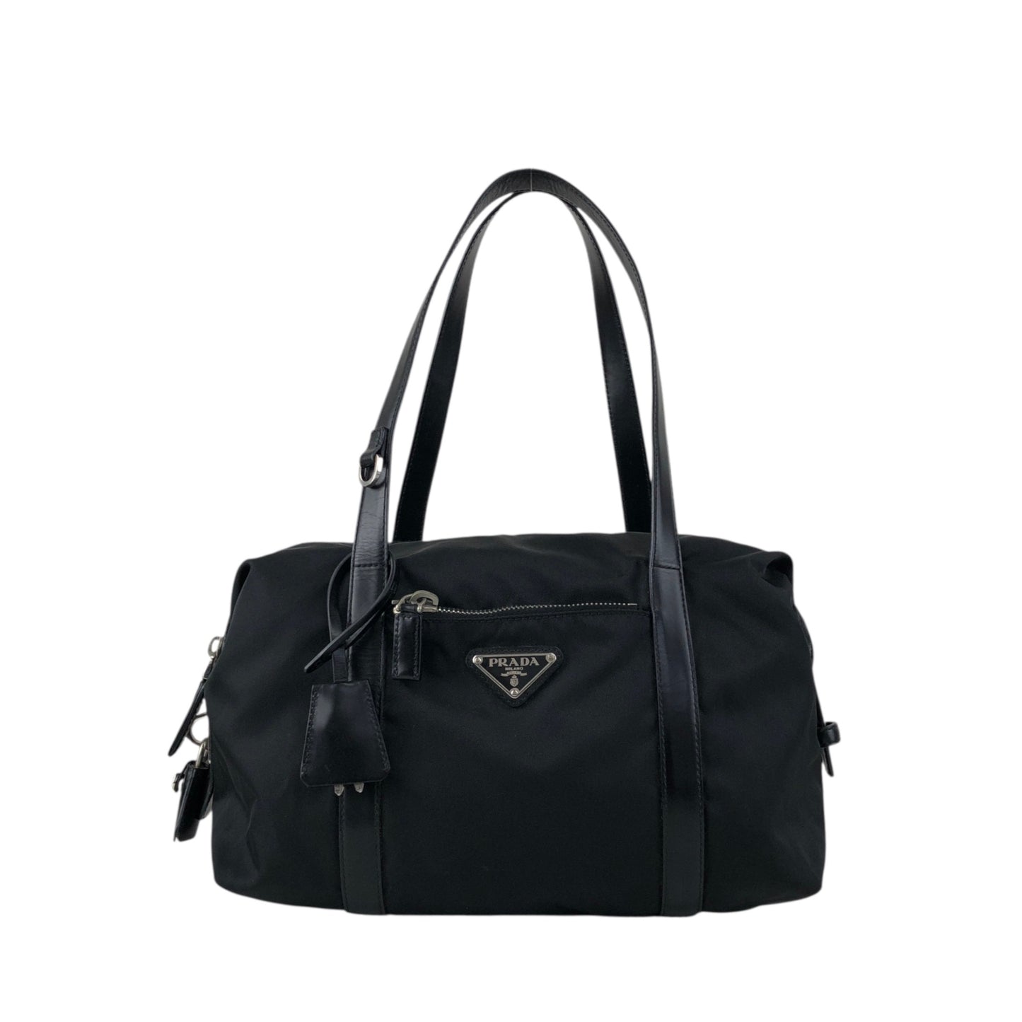 PRADA Tessuto Triangle Logo Small Boston bag Handbag Black Vintage kg2zxs