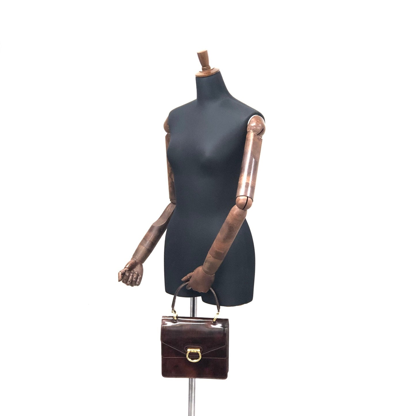 CELINE Gancini 雙翻蓋玳瑁漆皮手提包棕色復古 OldCELINE pb5ea5