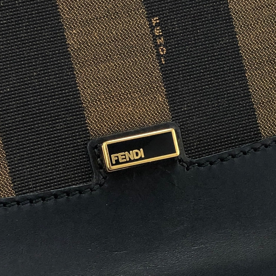 FENDI Silvana Pecan Leather Jacquard Handbag Black 119-2461 Vintage v34sgf