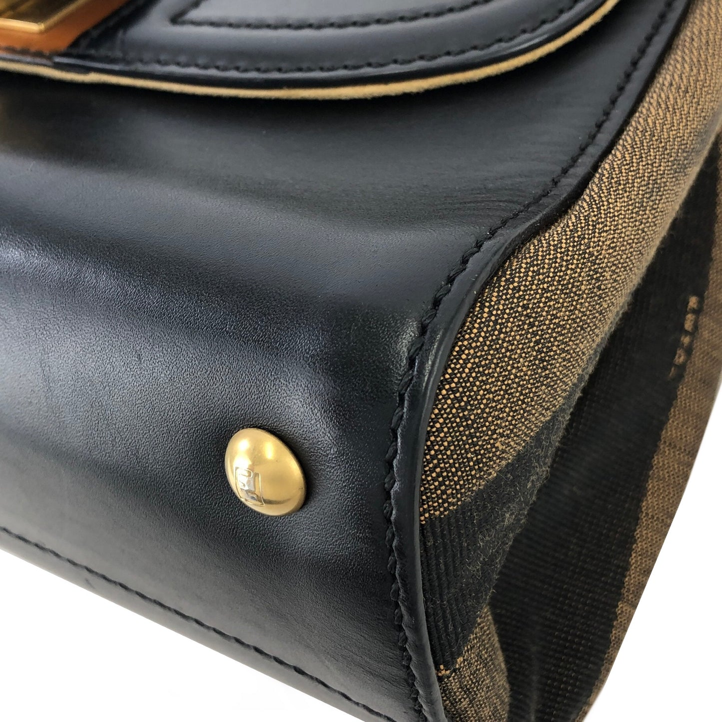 FENDI Silvana Pecan Leather Jacquard Handbag Black 119-2461 Vintage v34sgf