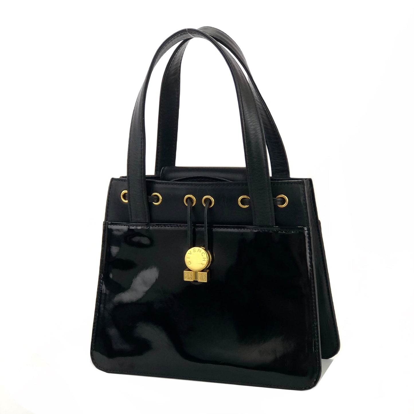 GIVENCHY Logo Patent leather Handbag Black Vintage Old 3458w4