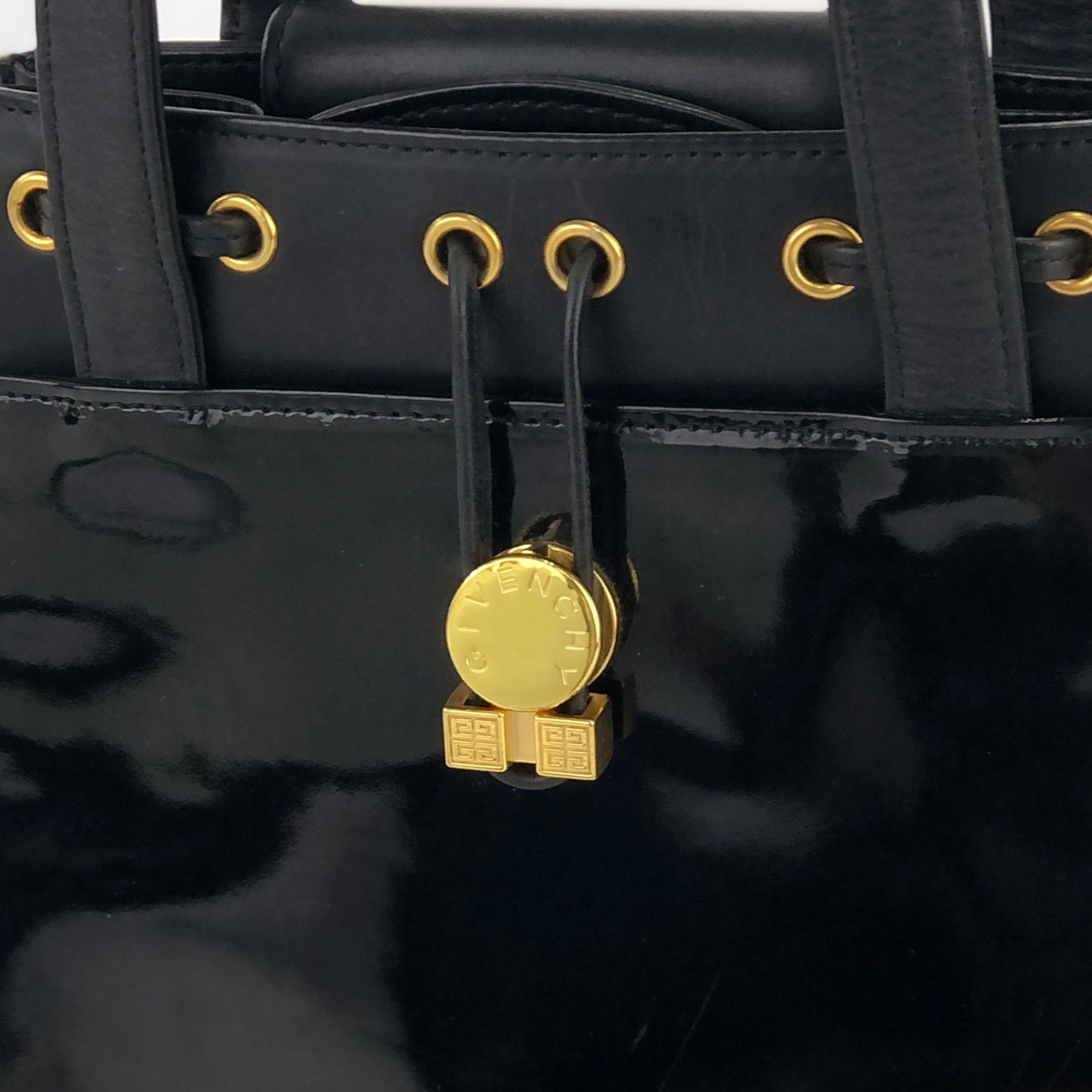 GIVENCHY Logo Patent leather Handbag Black Vintage Old 3458w4