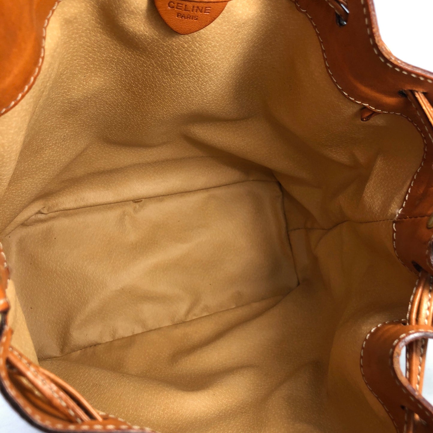 CELINE Macadam Blason Drawstring Shoulder bag Beige Vintage Old Celine zn4s43