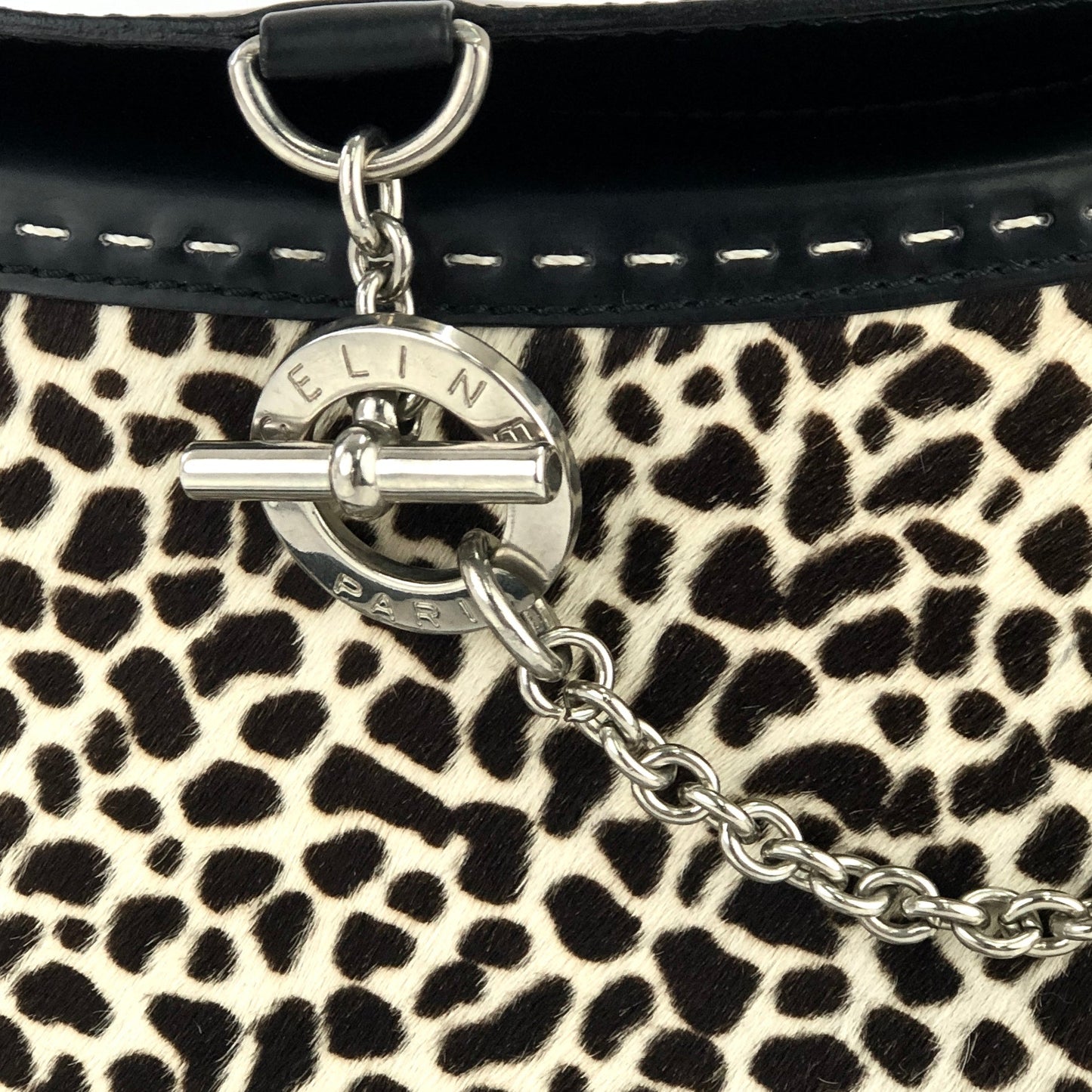CELINE Unborn calf Dalmatian pattern Mantel Shoulder bag Black Vintage Old CELINE dn7e23