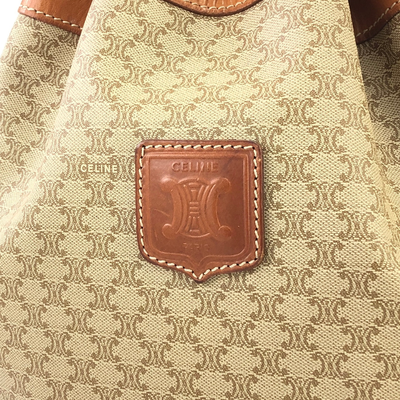 CELINE Macadam Blason Drawstring Shoulder bag Beige Vintage Old Celine zn4s43