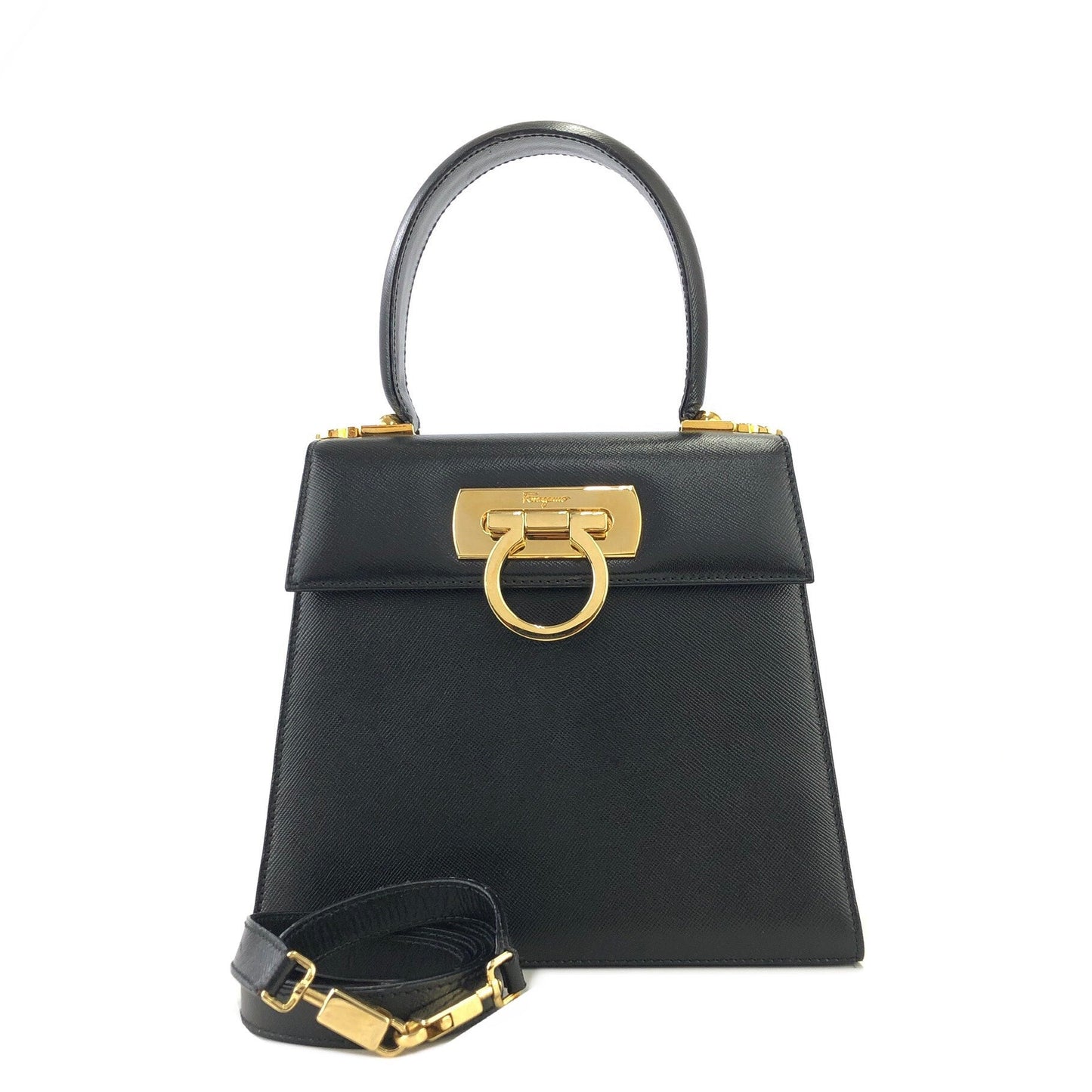 Salvatore Ferragamo Gancini Crossbody Handbag Shoulderbag Black Vintage Old jpcsfp