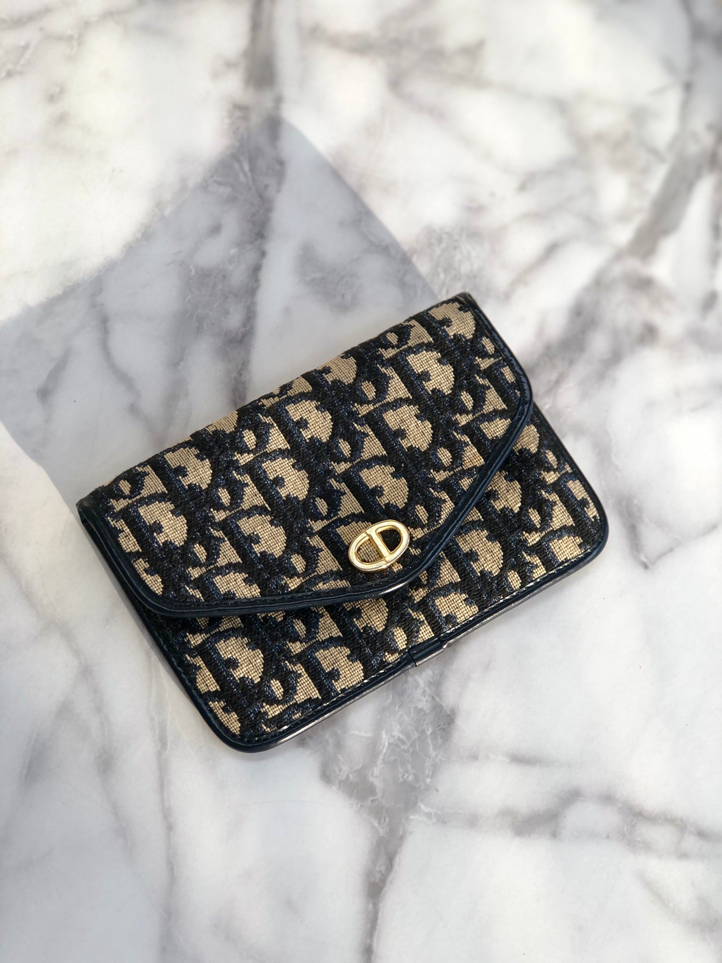Christian Dior Trotter CD 標誌提花手拿包 海軍藍 復古 3ni7m5
