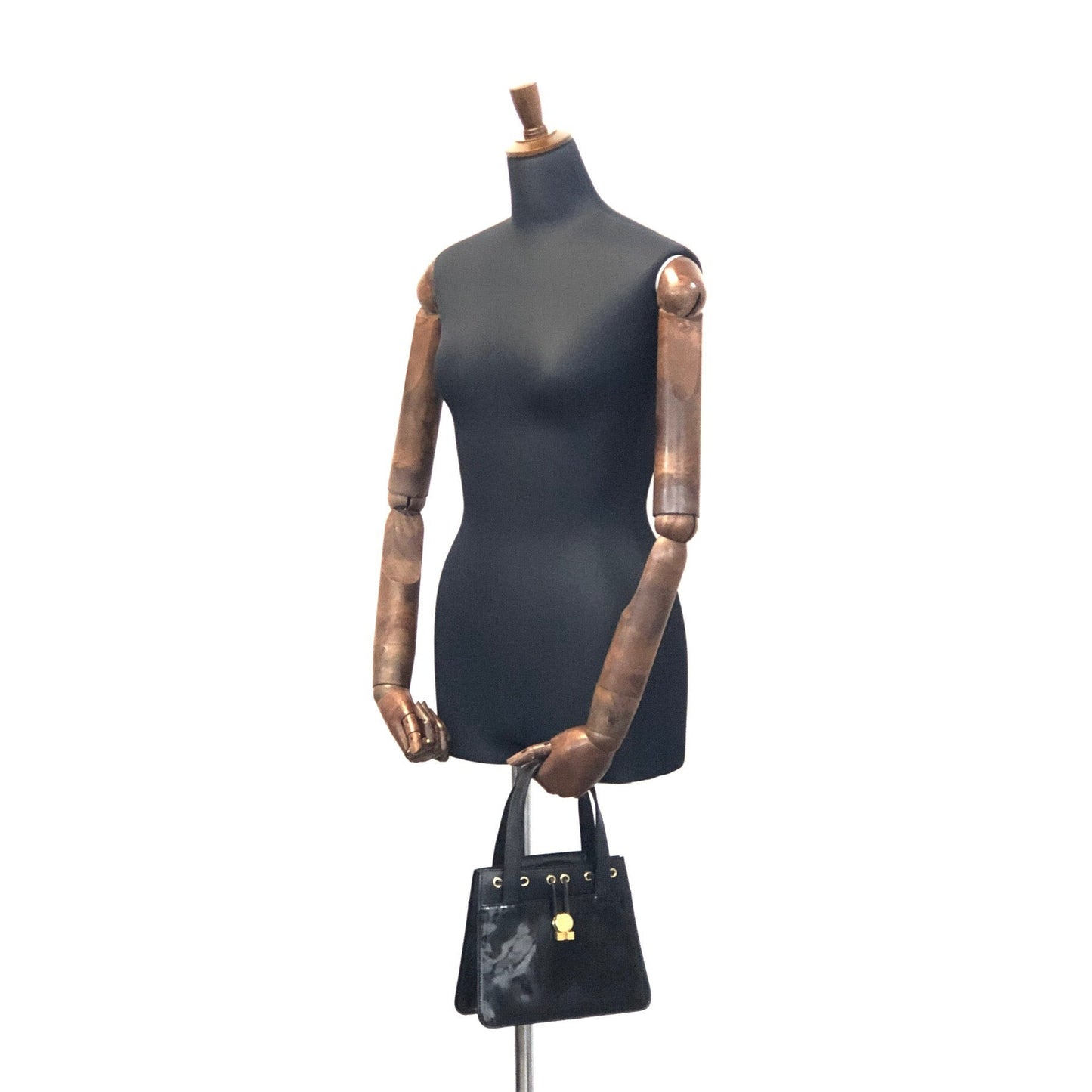 GIVENCHY Logo Patent leather Handbag Black Vintage Old 3458w4
