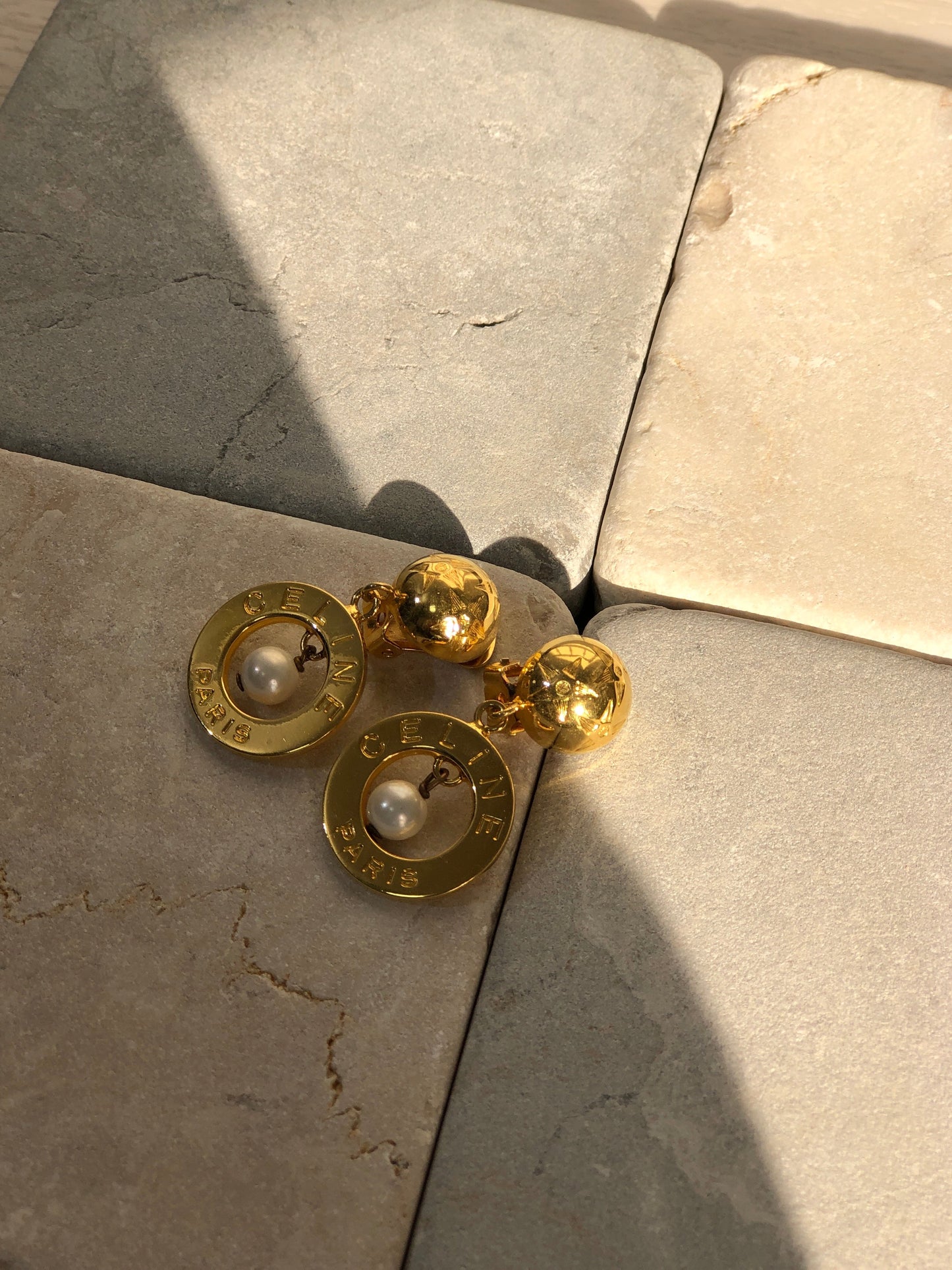 CELINE Logo Circle Earrings Gold vintage old ppx74p