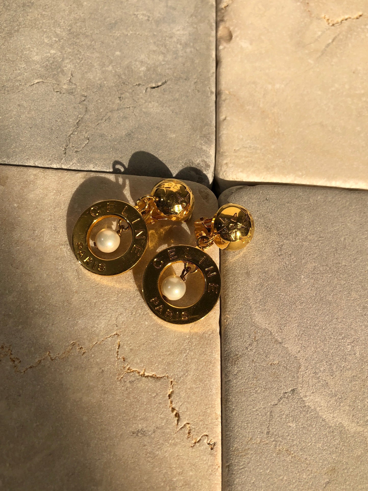 CELINE Logo Circle Earrings Gold vintage old ppx74p